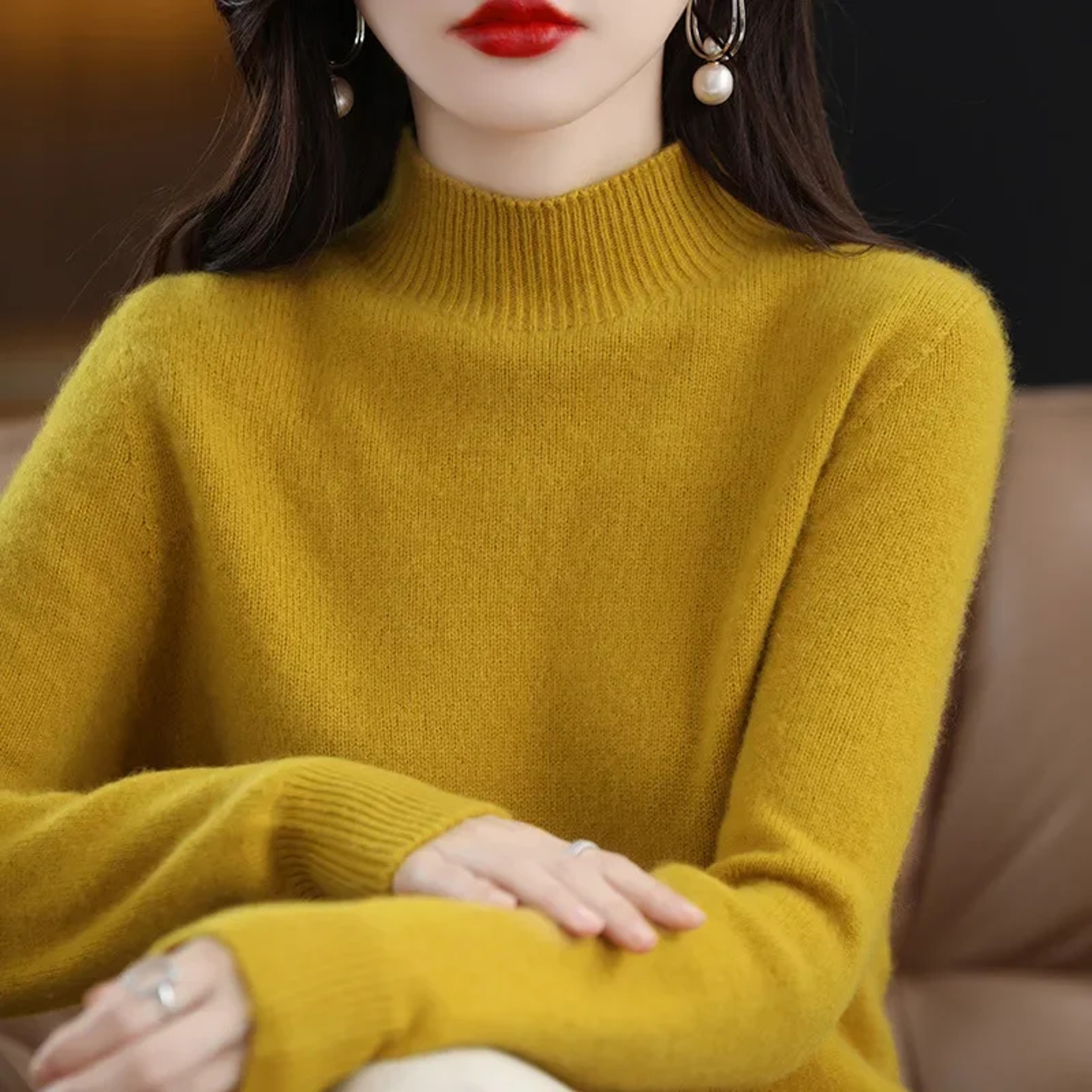 Autumn Winter Women Sweater, Fashion Warm Bottoming Shirts, Half High Collar Knitwear Solid Long Sleeve Pullovers – view 11