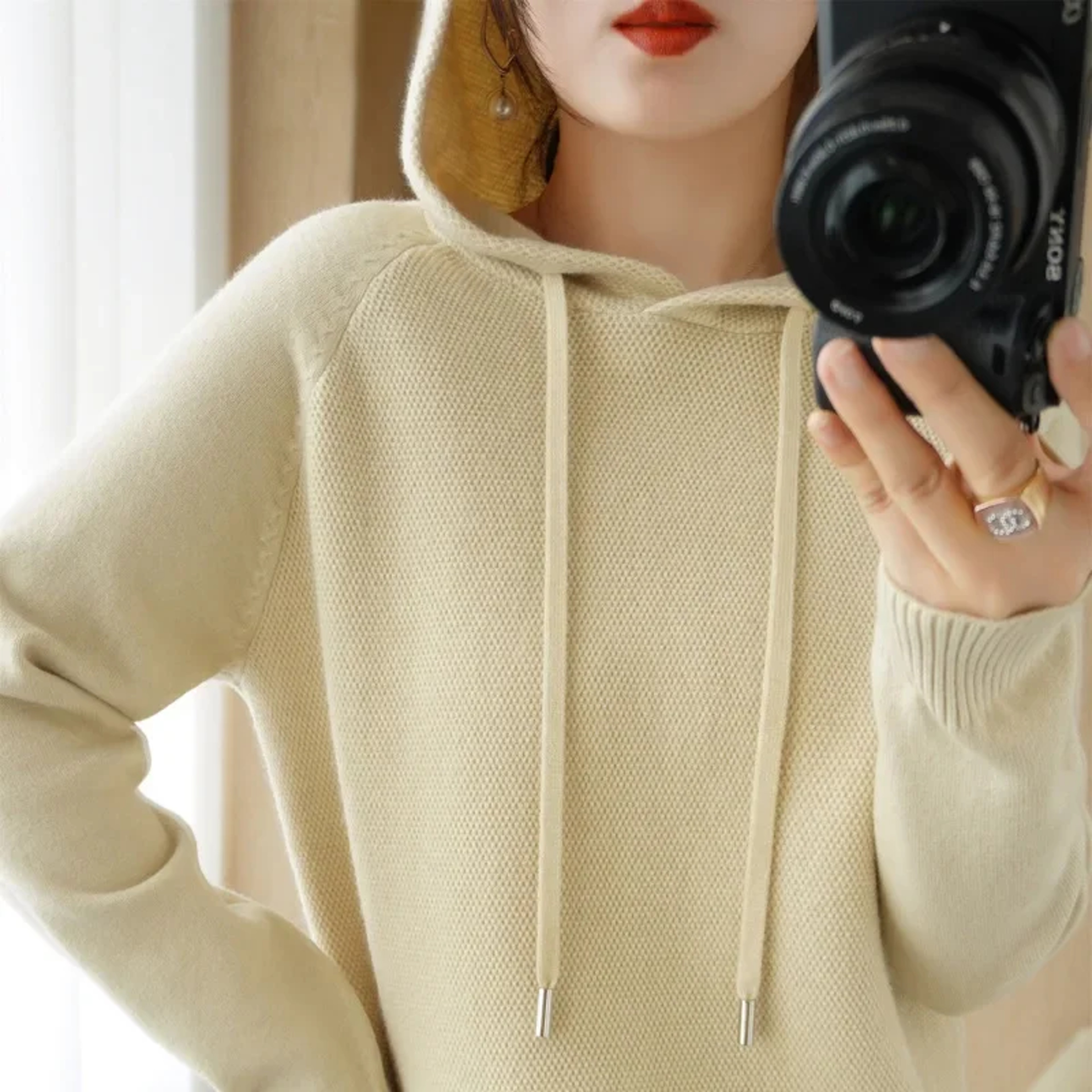 Hooded Sweater Woman, Autumn Winter Warm Knit Tops, Long Sleeve Pullover, Fashion Jumper, Solid Casual Bottoming – view 10