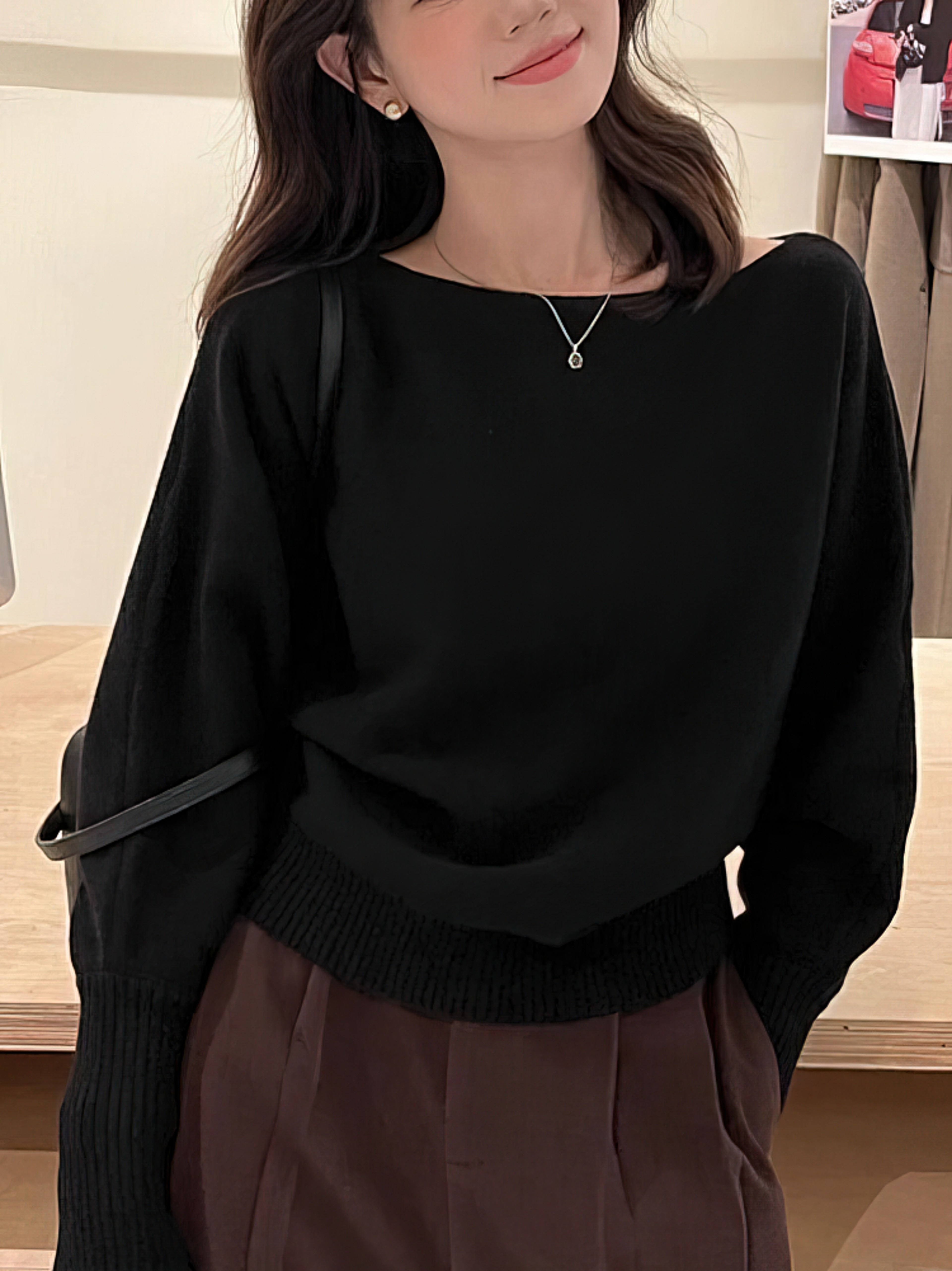 Long Sleeve Knitted Pullover, Thick Off Shoulder Sweater, Loose Casual Autumn Outwear for Women – view 3
