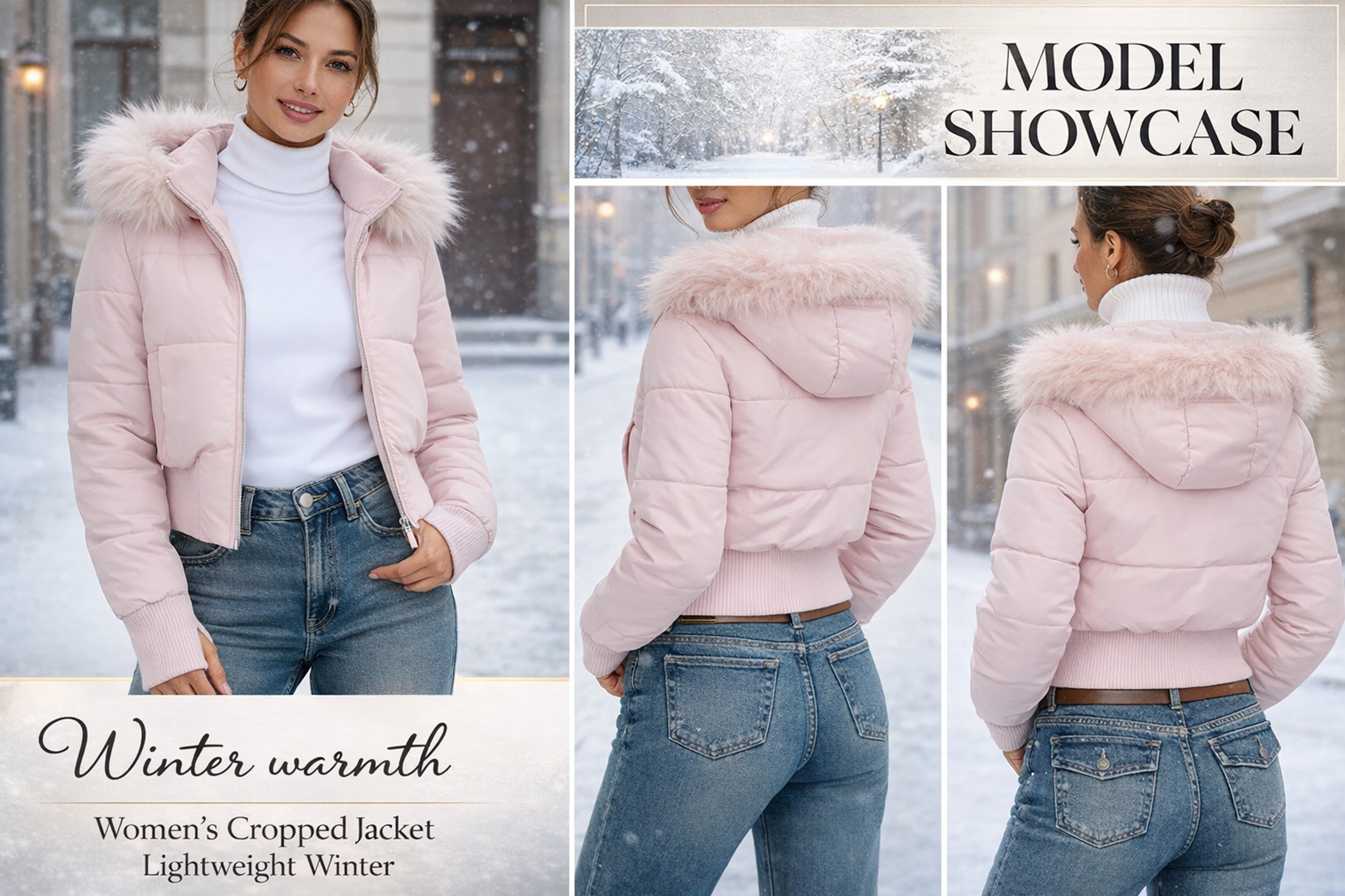 Women's Faux Fur Hooded Quilted Cropped Jacket for Warmth & Easy Winter Wear – view 6