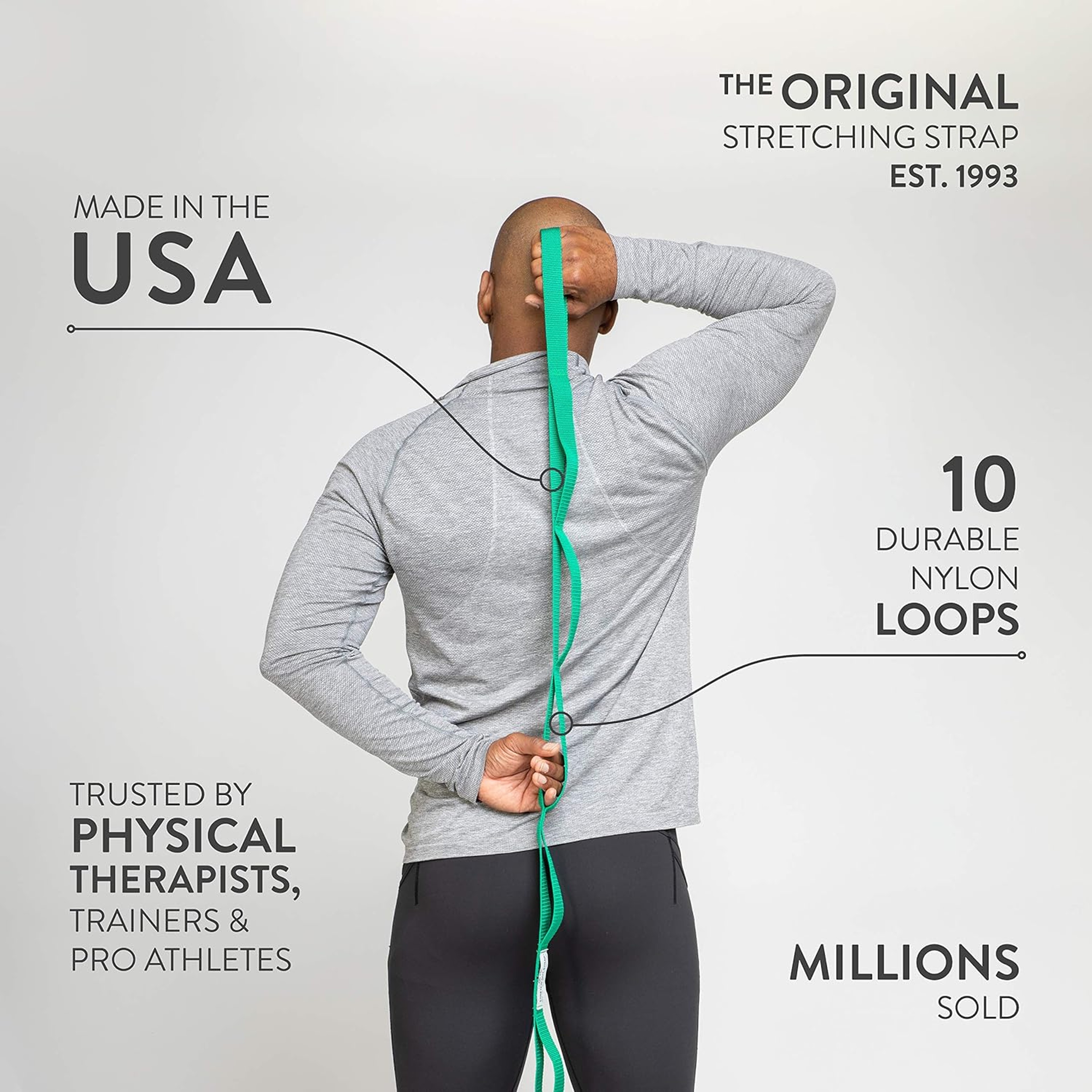 USAMade Yoga Stretching Strap For Flexibility  Injury Recovery  With Exercise Guide 3