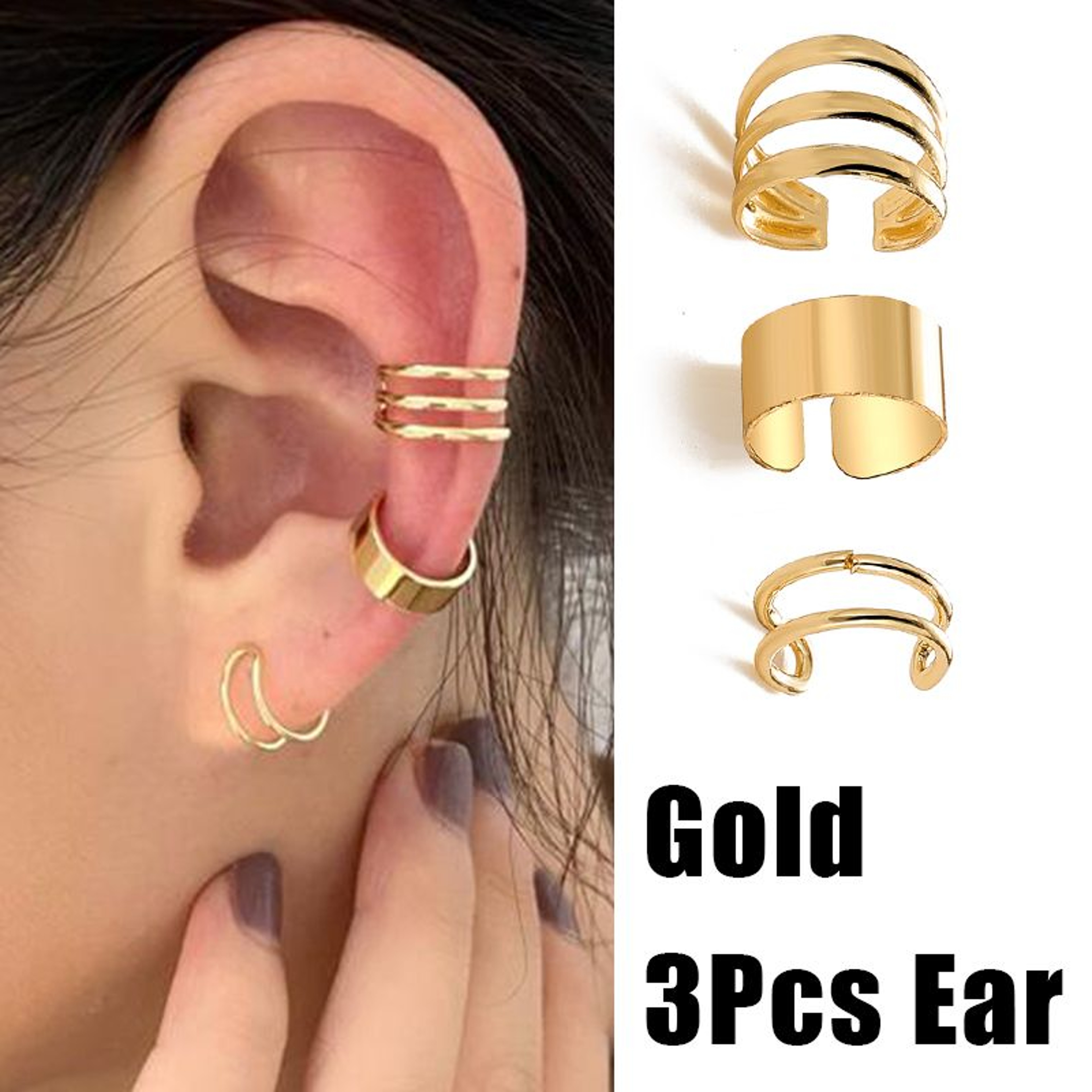 Gold Silver Leaves Clip Earrings: Creative C Butterfly Non-Piercing Ear Cuff Set - Trendy Women's Jewelry – view 15