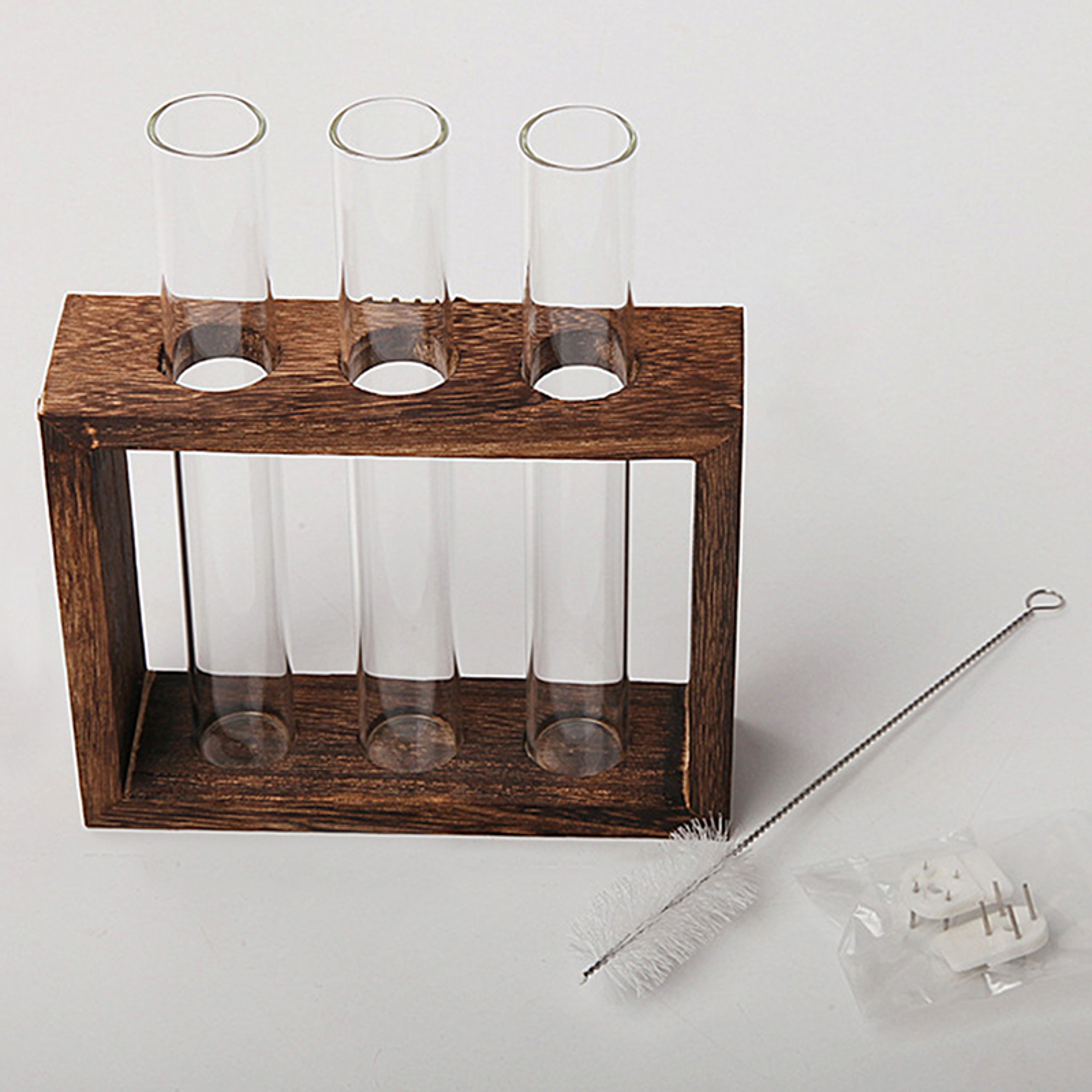 Wood Frame Glass Vase, Hydroponic Plant Container, Transparent Test Tube Flower Pot, Tabletop Bonsai Home Decor Crafts – view 6