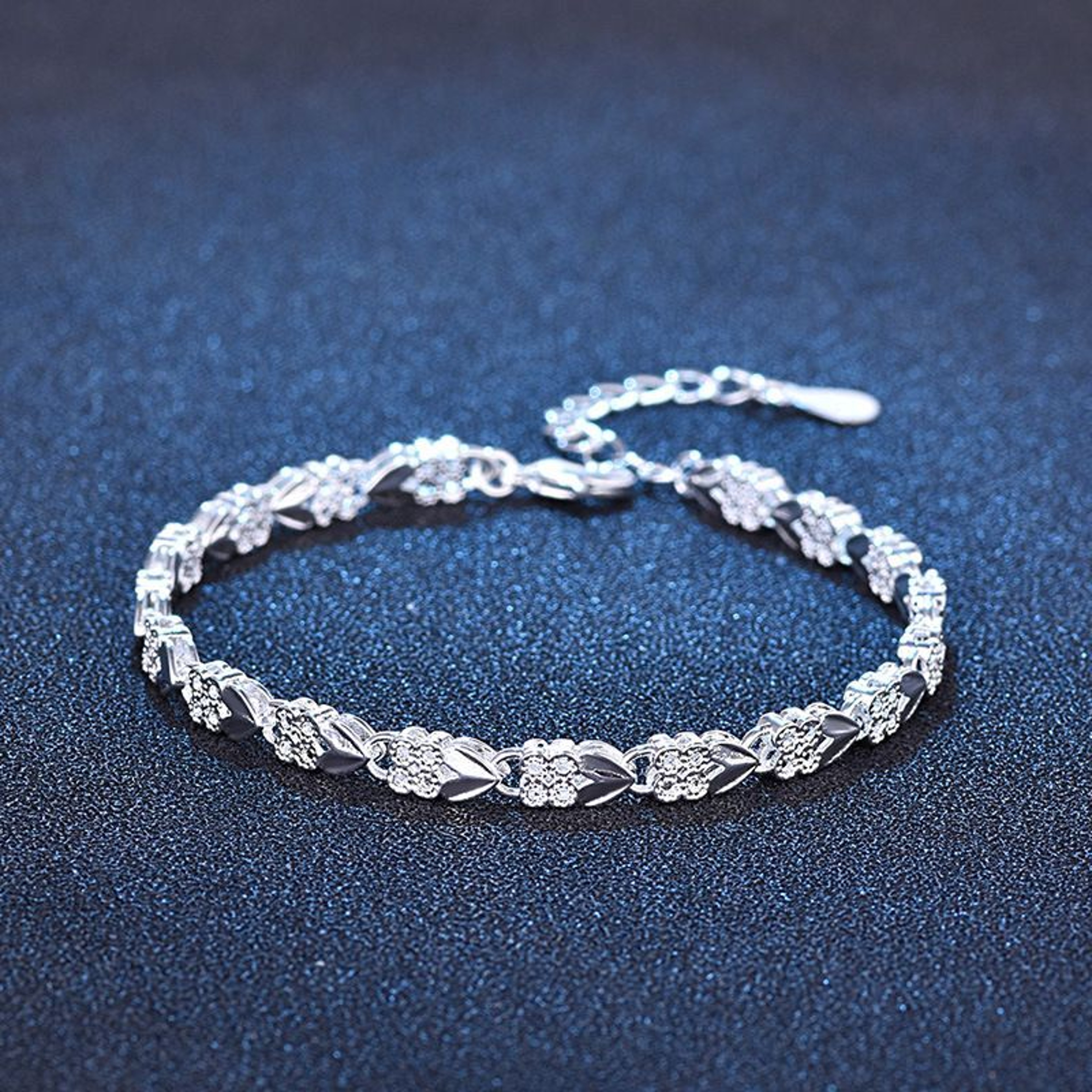 sH38925sterlingSilverBraceletsHeartLeafforWomenWeddingLadyNoblePrettyJewelryFashionNic