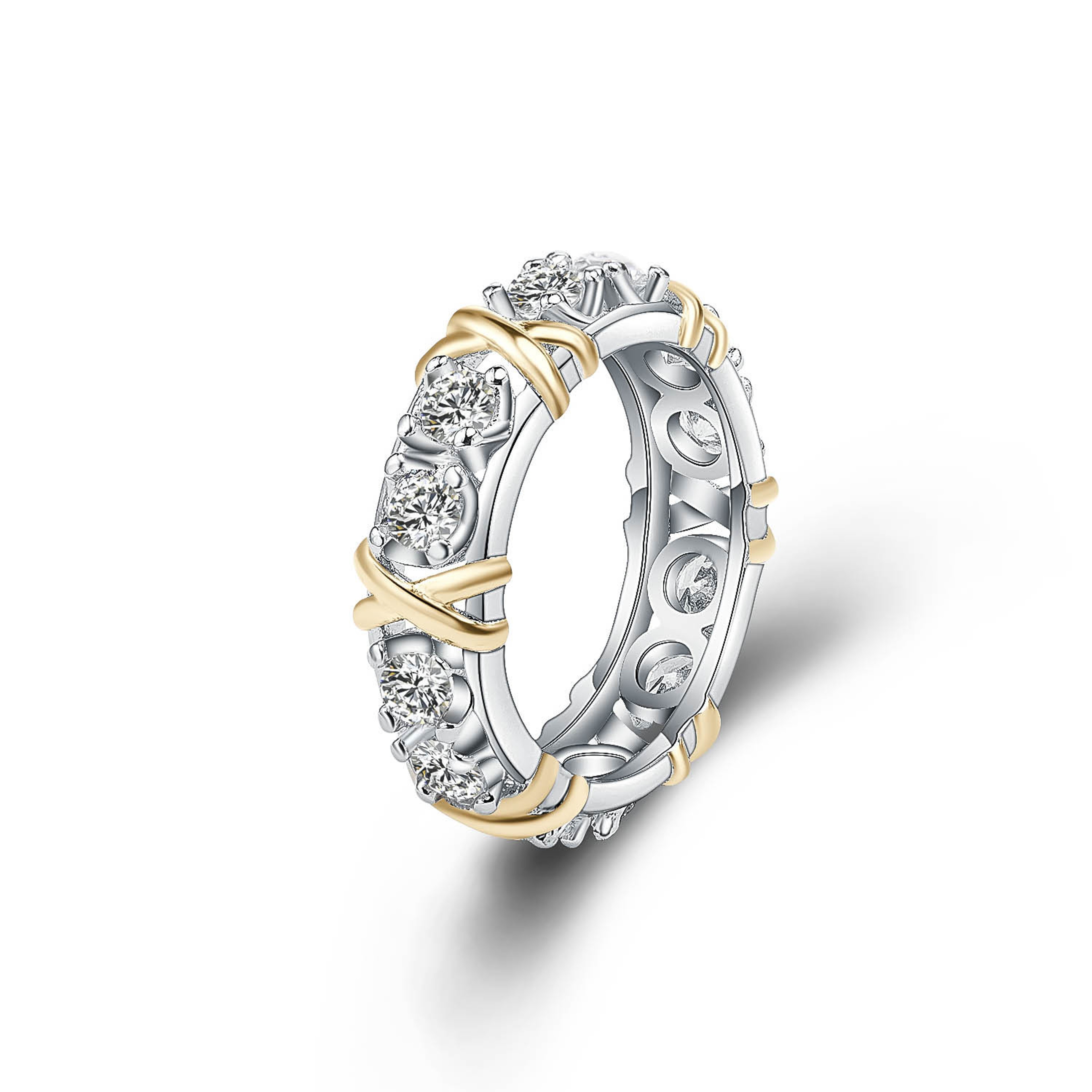 RhF6925SterlingSilverRingsGoldSeparationInlaidZirconRingsForWomenGlamourJewelryEngageme