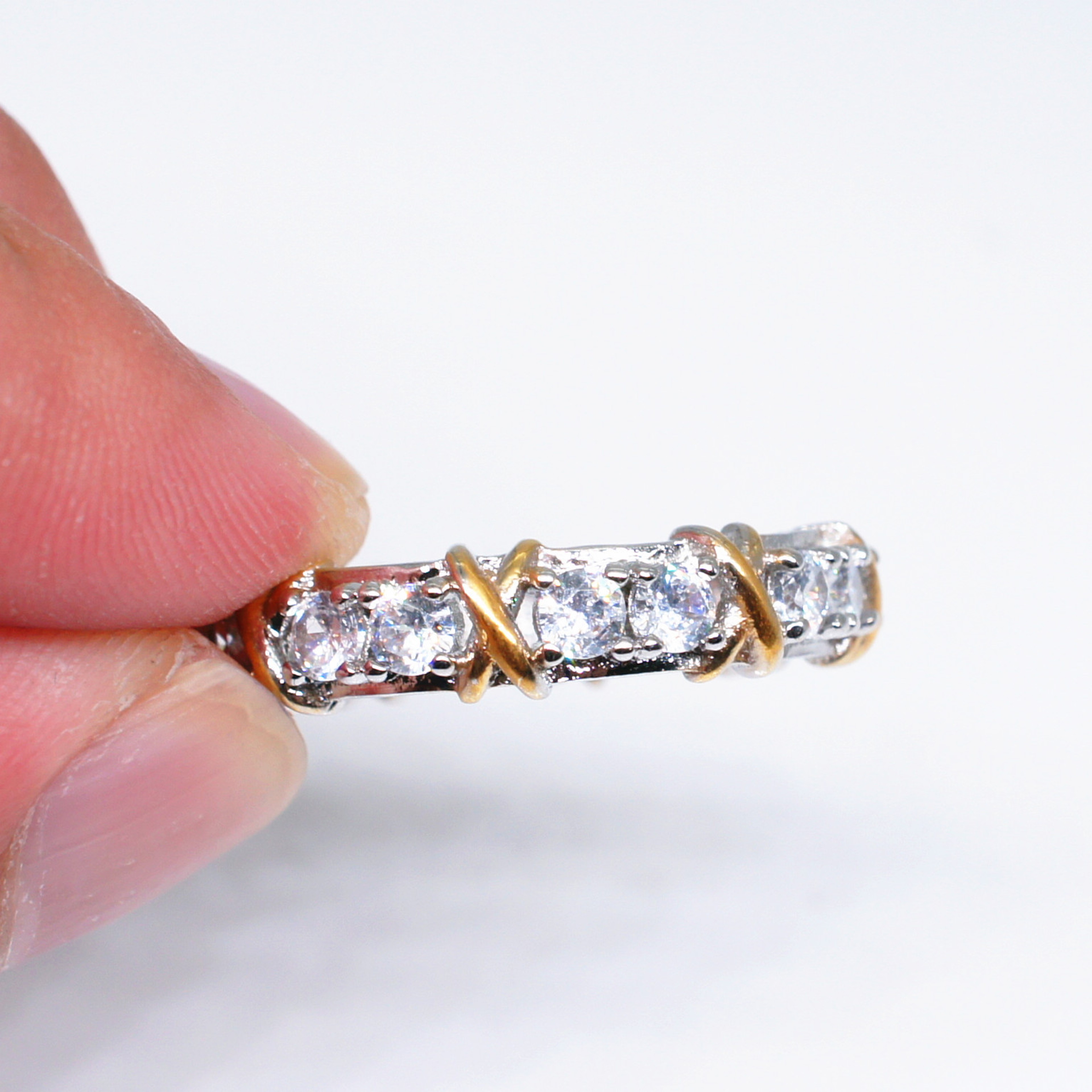 6IEC925SterlingSilverRingsGoldSeparationInlaidZirconRingsForWomenGlamourJewelryEngageme