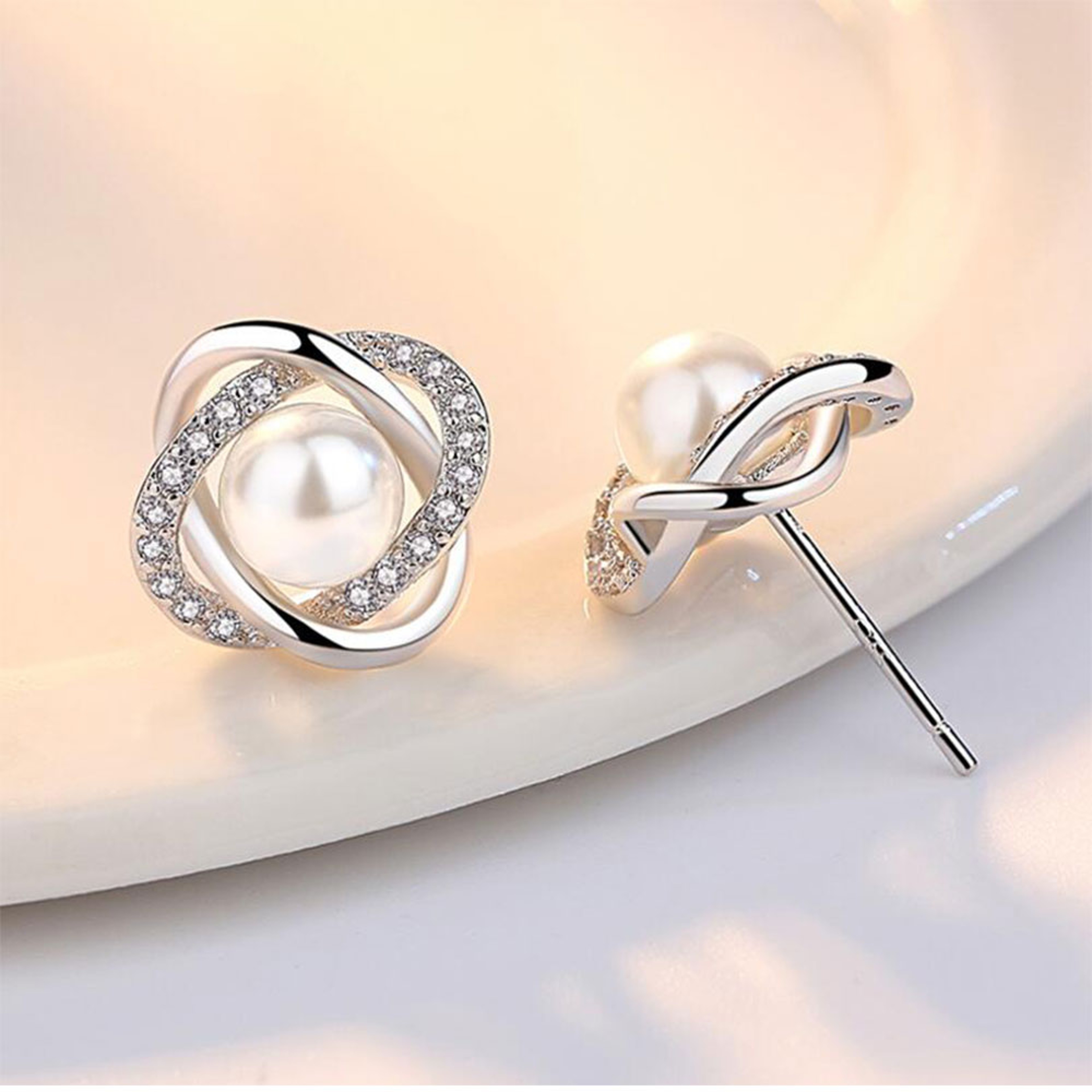 yYvCUpscale925SterlingSilverEarringsZirconPearlTwistLuxuryStudEarringsForWomenBrincosP