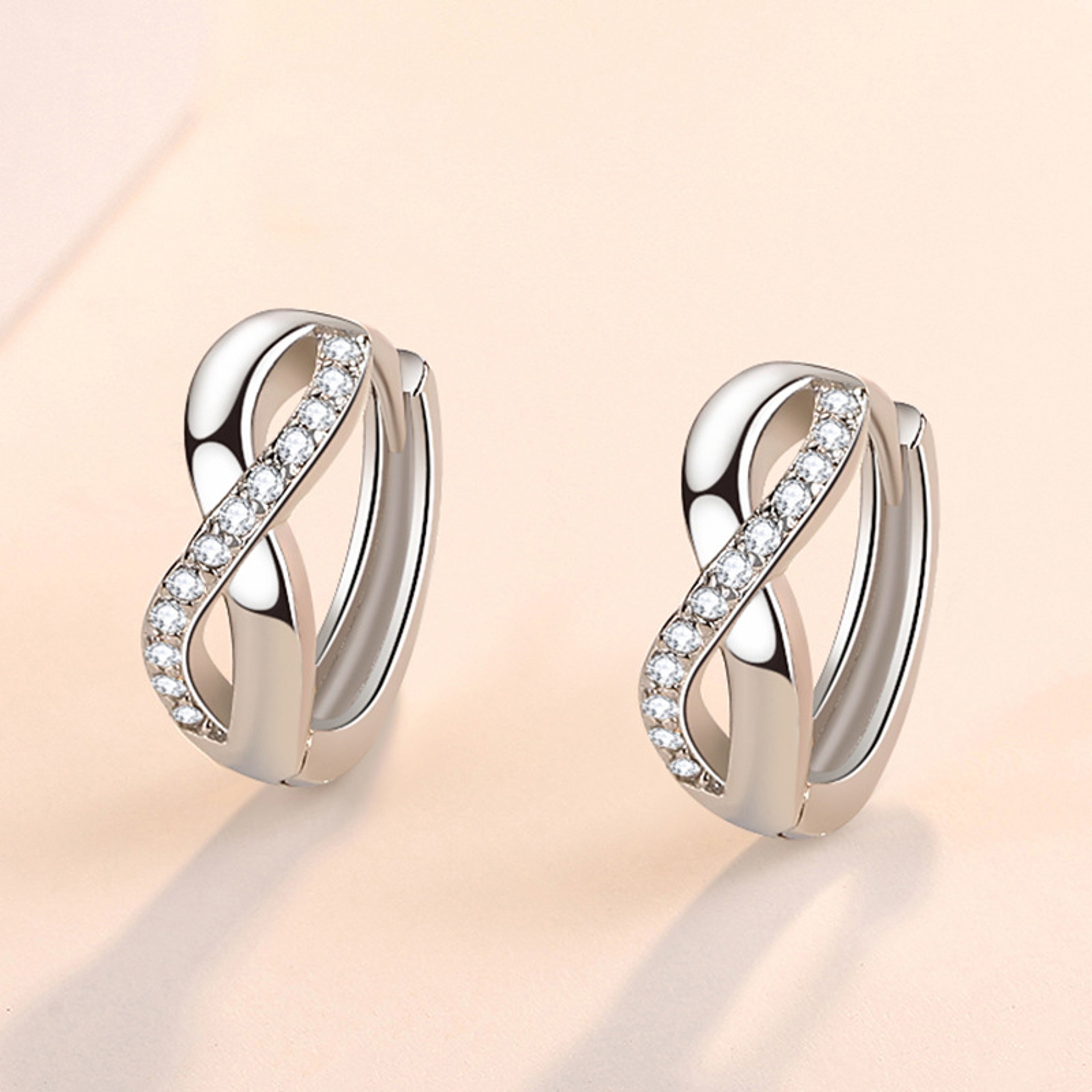NJ3jNewArrivalFemaleEarring925SilverNeedle8ShapedTwistInfinityEternalEndlessZirconSmal