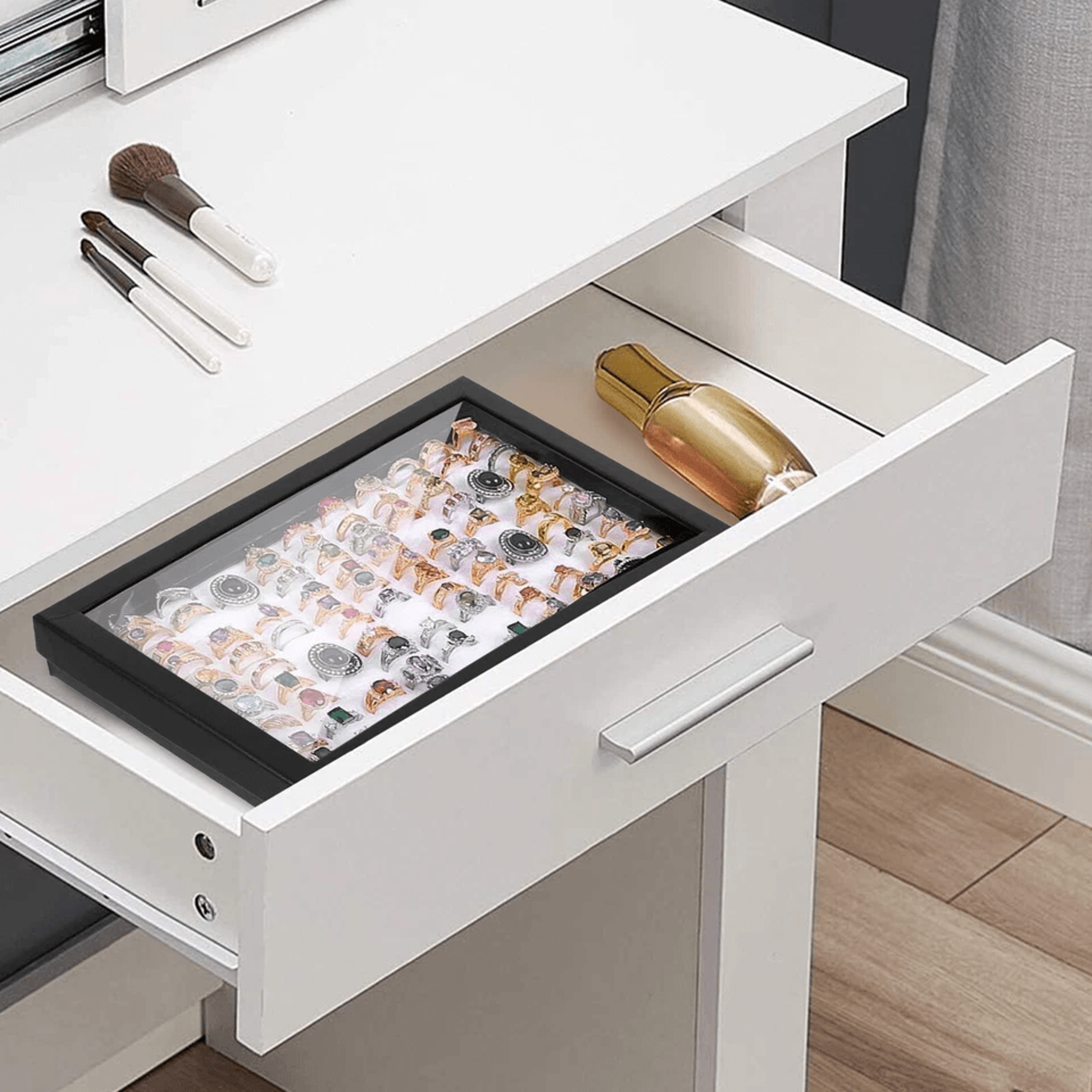 100 Slot Ring Box Jeweller Display Organiser Tray Holder Leather Ring Storage Case For Earrings Jew 3