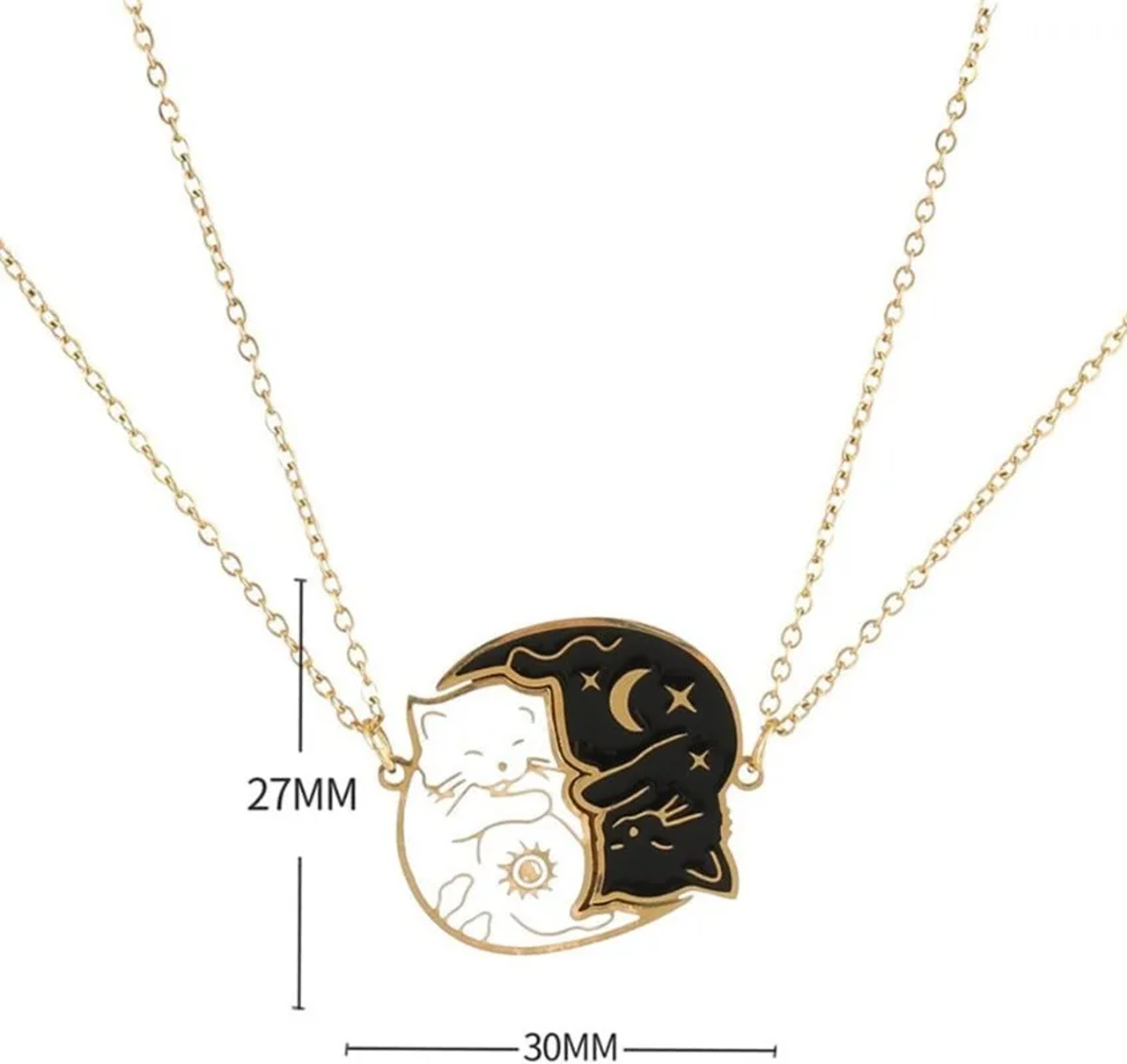Love Embrace Cat Necklace Set Stainless Steel Black White Matching Pendant Jewelry For Women And Fr 4