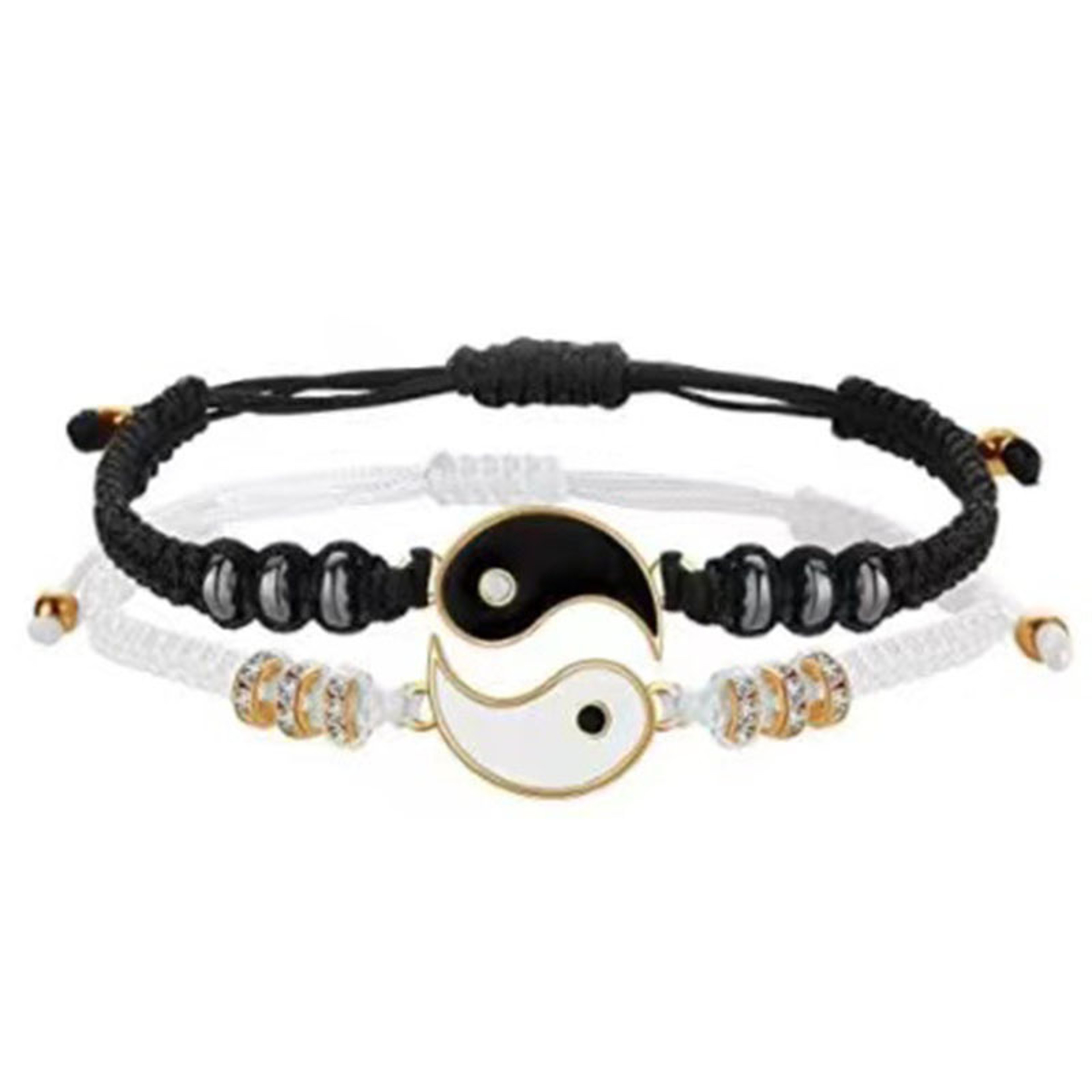 Bracelet Set Black White Rope Adjustable Chain Bangle For Couples Men Women Daily Fashion Jewelry 4
