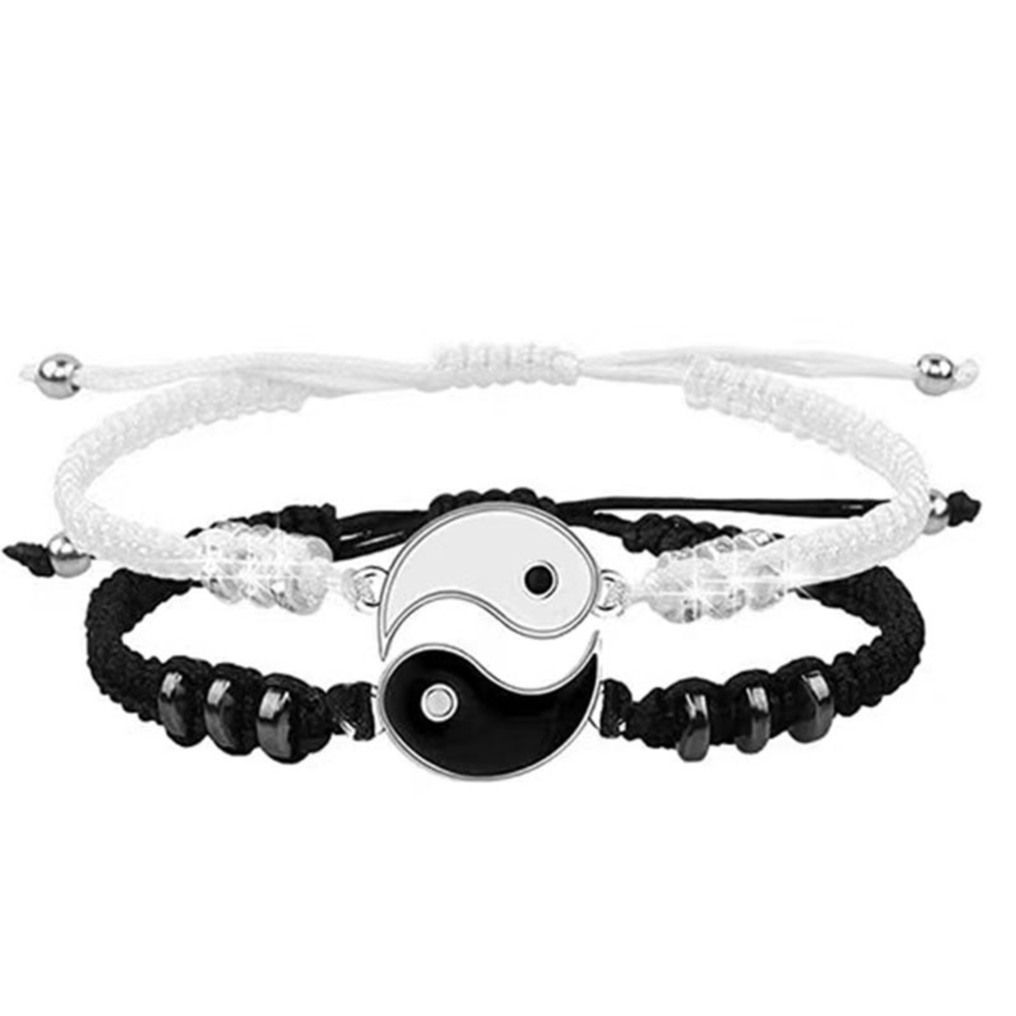 Bracelet Set Black White Rope Adjustable Chain Bangle For Couples Men Women Daily Fashion Jewelry 5