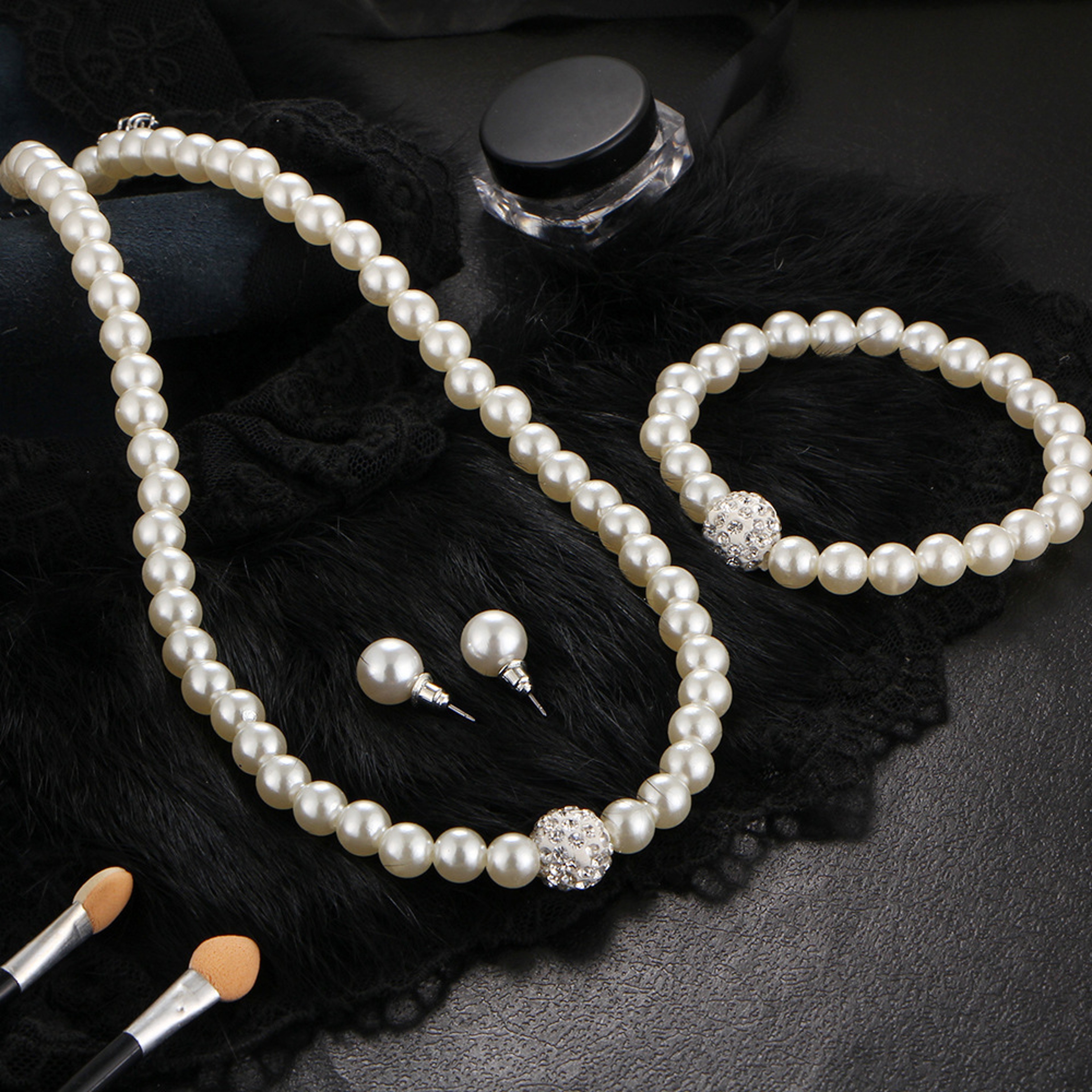 Elegant Bridal Jewelry Gift Fireball Necklace Bracelet Earring Stud Jewelry Set Silver Color Crysta 2