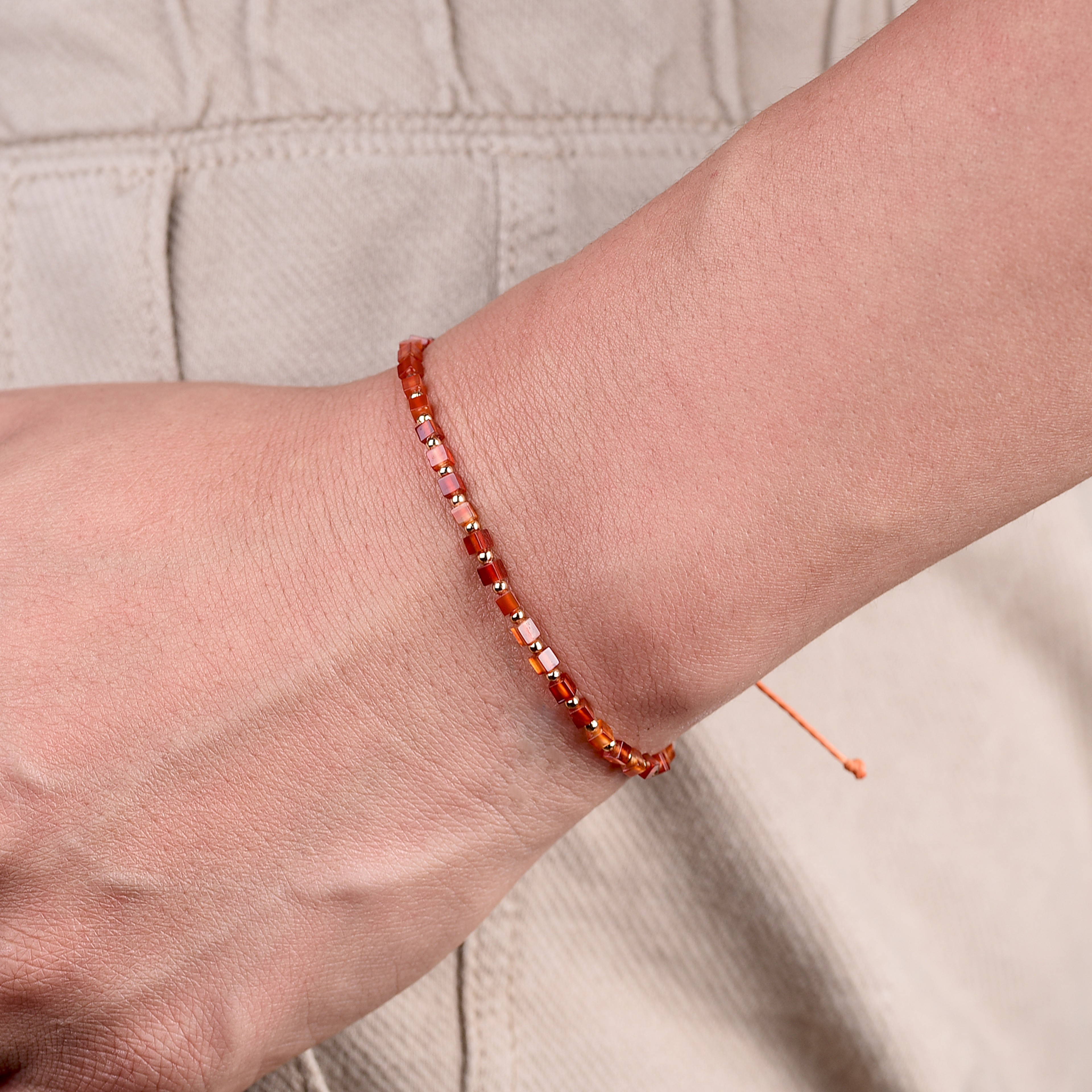 Dainty Red Carnelian Bracelet Small Square Agate Gold Plated Copper Braided Bracelet For Women 4