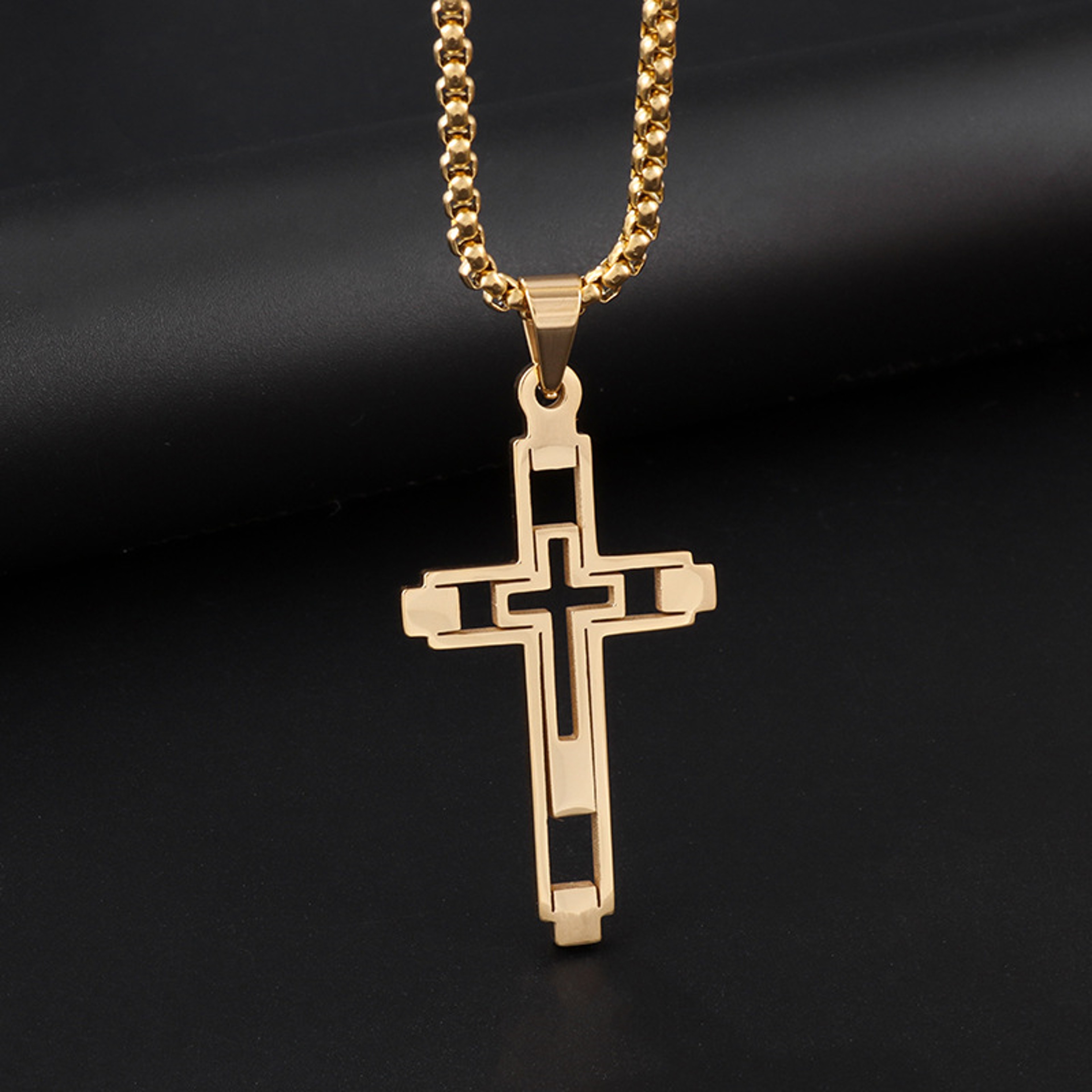 Mens Gold Color Cross Stainless Steel Choker Necklace Jewelry Corrente Masculina Chain 3