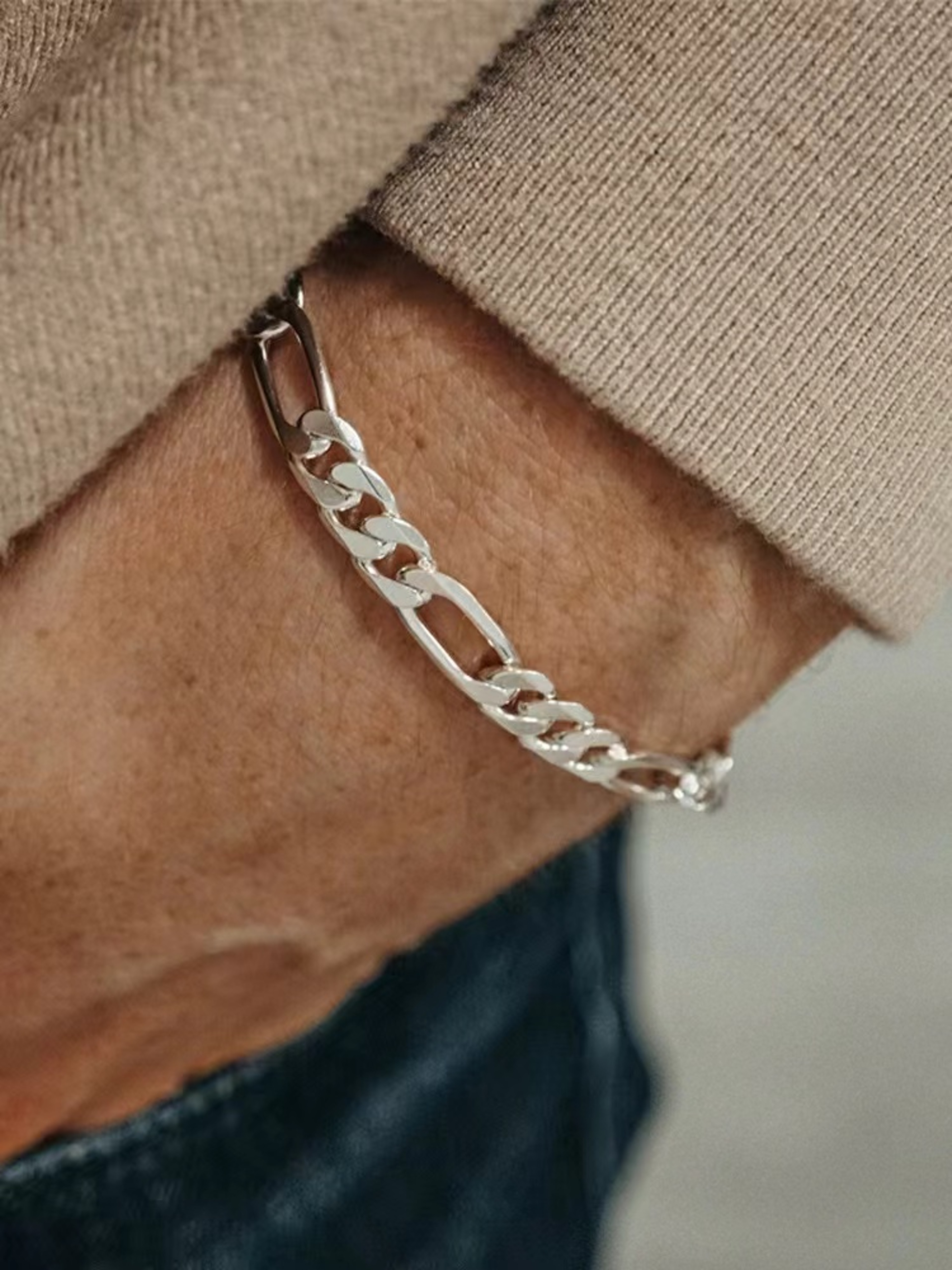 Simple Silver Color Stainless Steel Figaro Chain Bracelet for Men Women NK Chain Hip Hop Jewelry Party Accessories – view 1