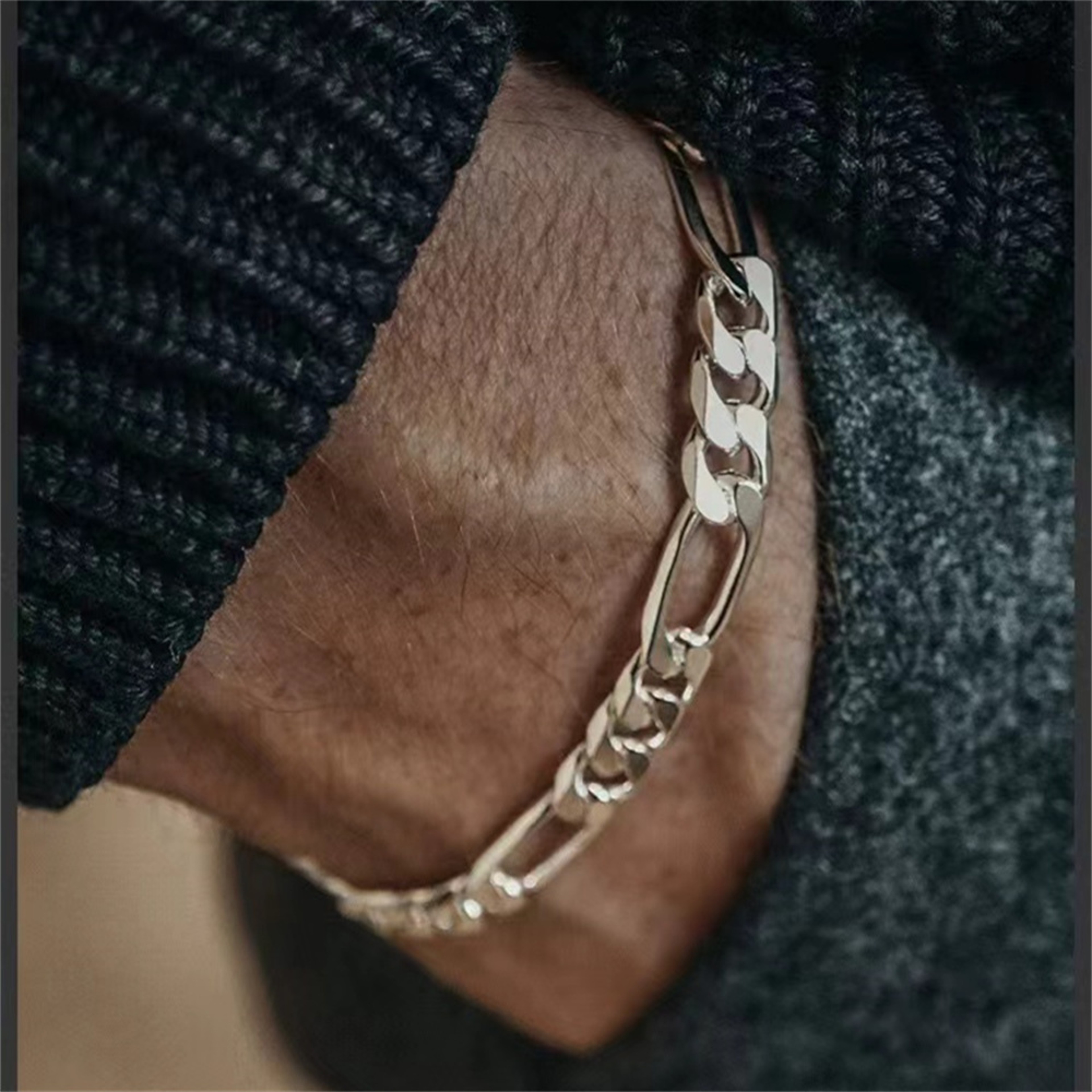 Simple Silver Color Stainless Steel Figaro Chain Bracelet for Men Women NK Chain Hip Hop Jewelry Party Accessories – view 2