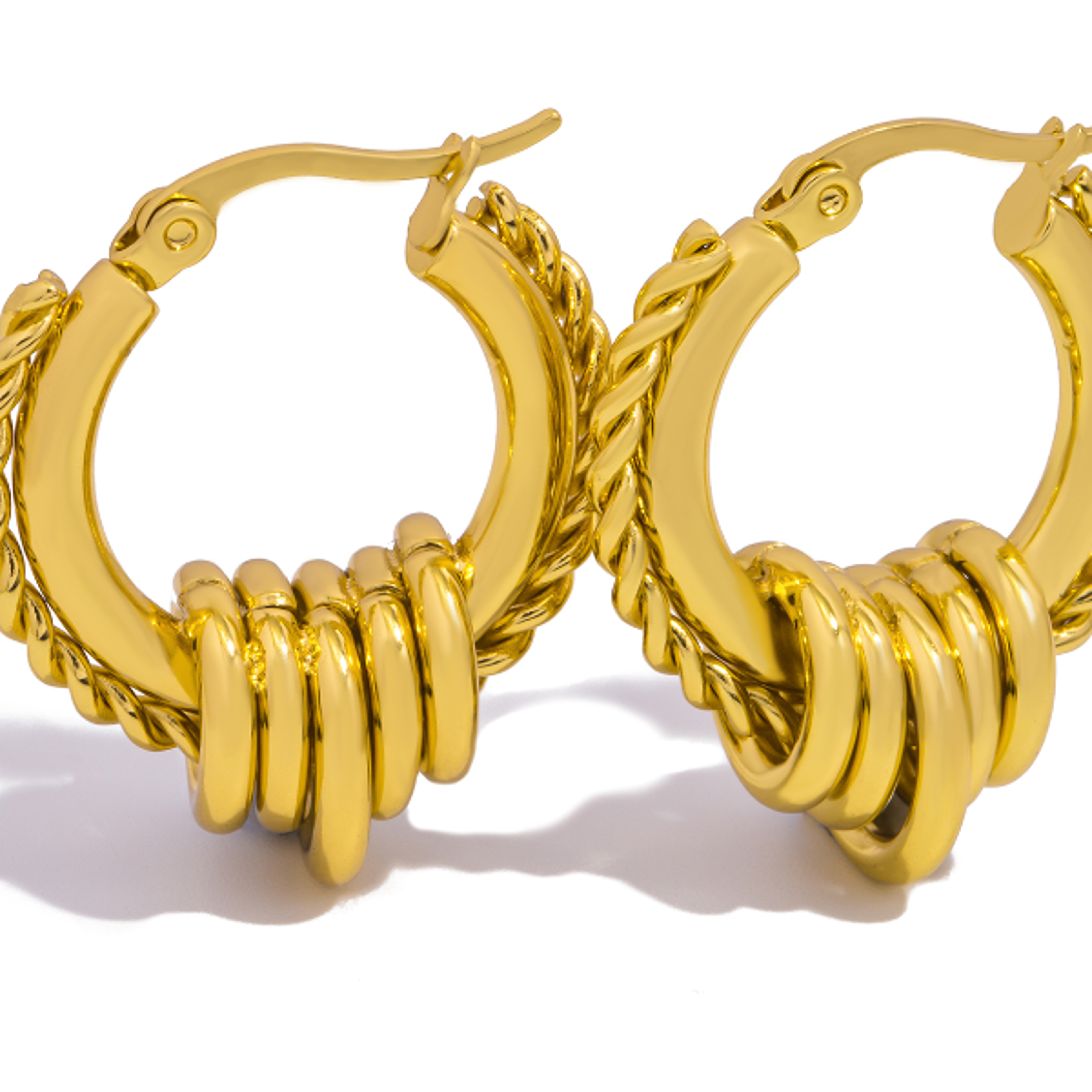 Multilayer Circle Twist Earrings for Women Trendy Gold Plated Stainless Steel Statement Jewelry Bij