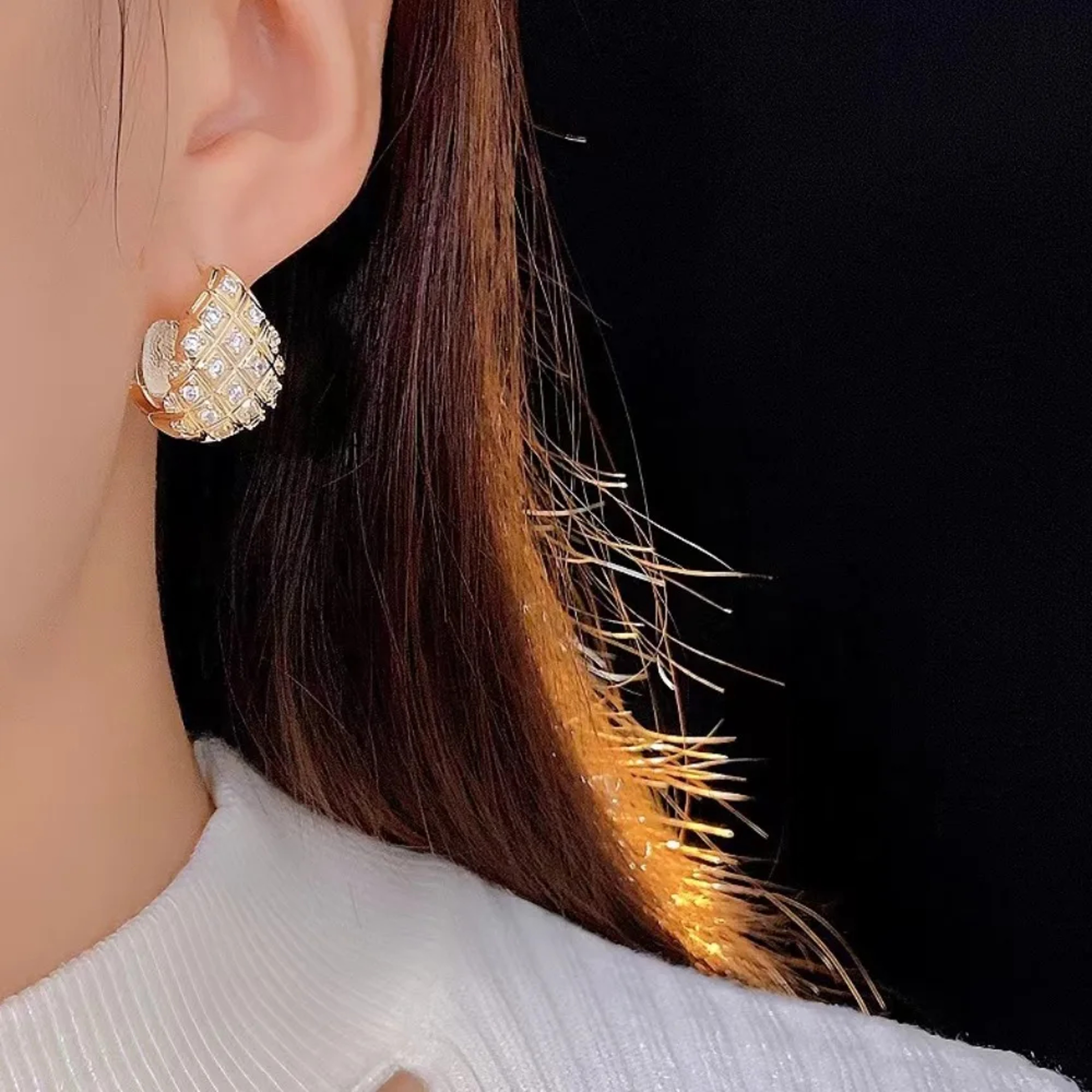 Sparkling Water Droplet Earrings Xstripe Design Golden Fashion Earrings 3