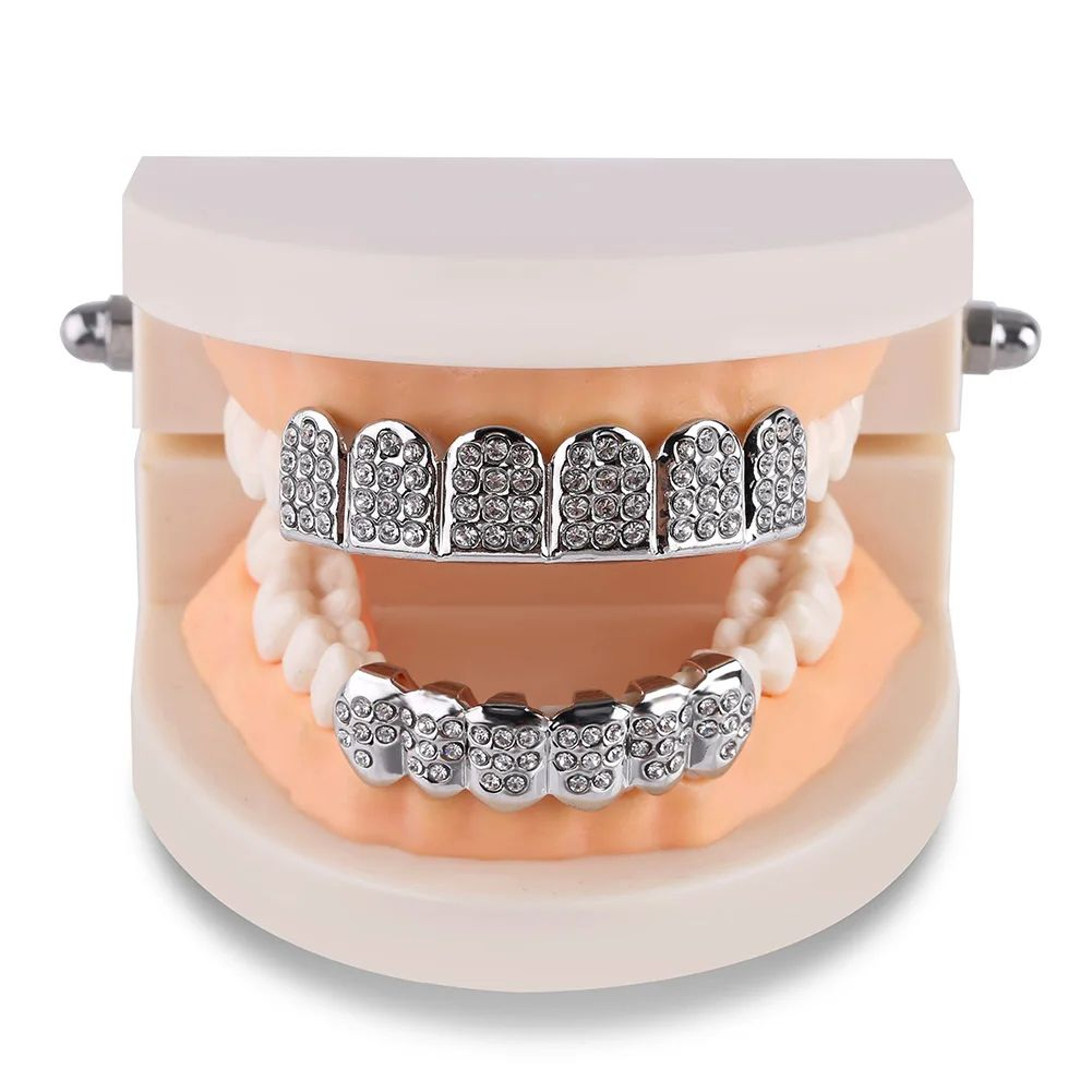Iced Out CZ Stones Teeth Grillz Fashion Hip Hop Gold Silver Color Top Bottom Braces For Jewelry Gif 2