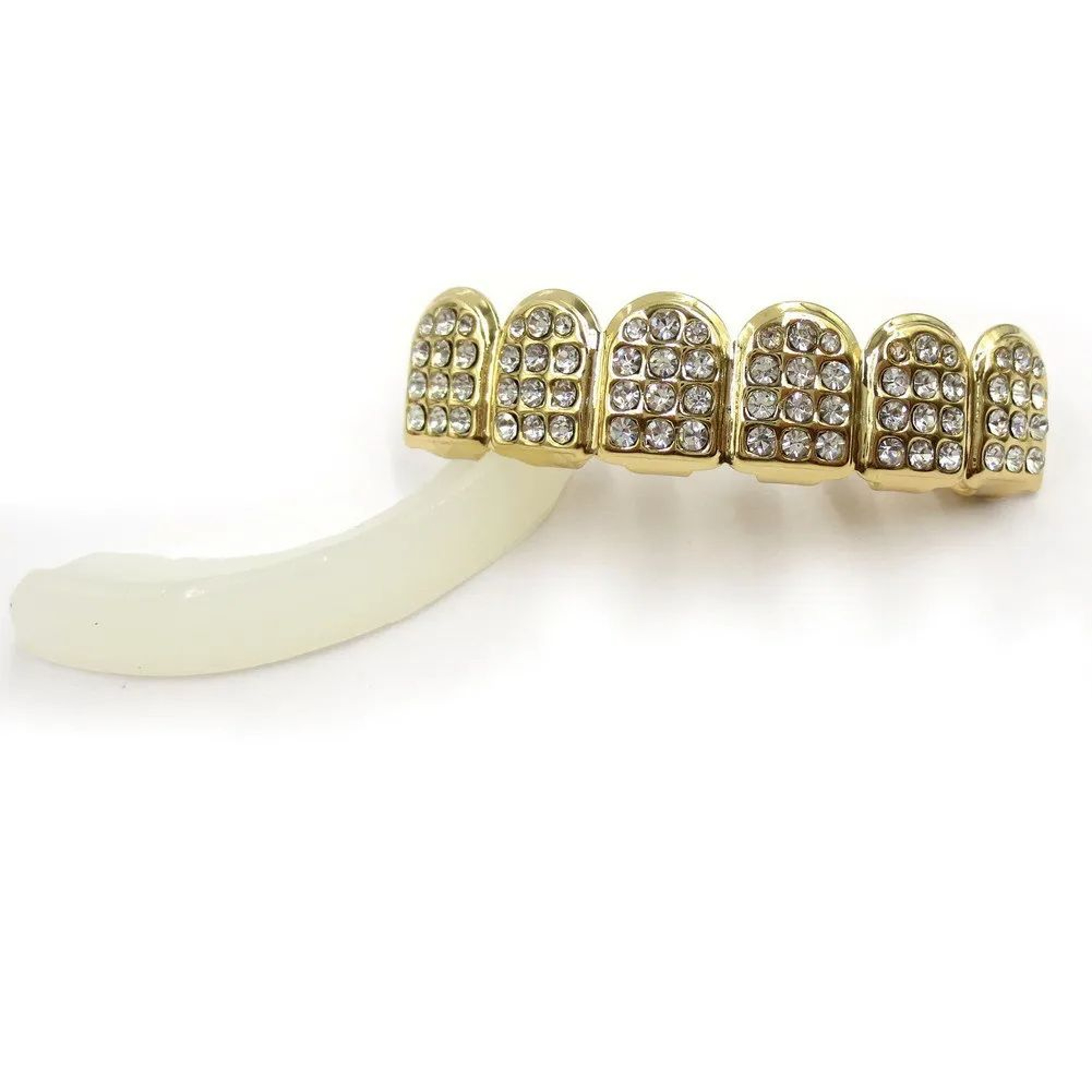 Iced Out CZ Stones Teeth Grillz Fashion Hip Hop Gold Silver Color Top Bottom Braces For Jewelry Gif 3