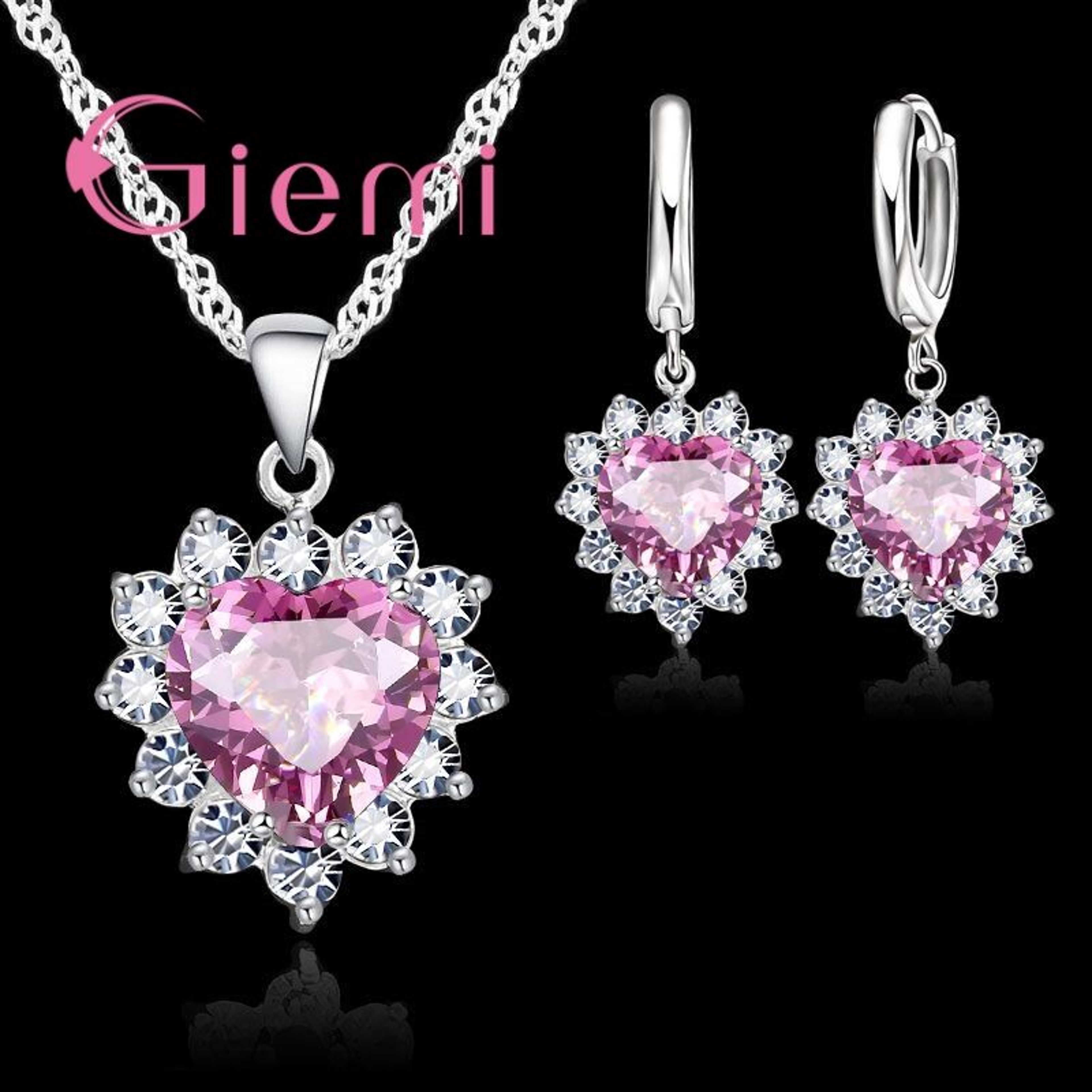 H5JrTrueLove925SterlingSilverJewelrySetsForWeddingWomenCubicZirconiaPendantNecklaceEar