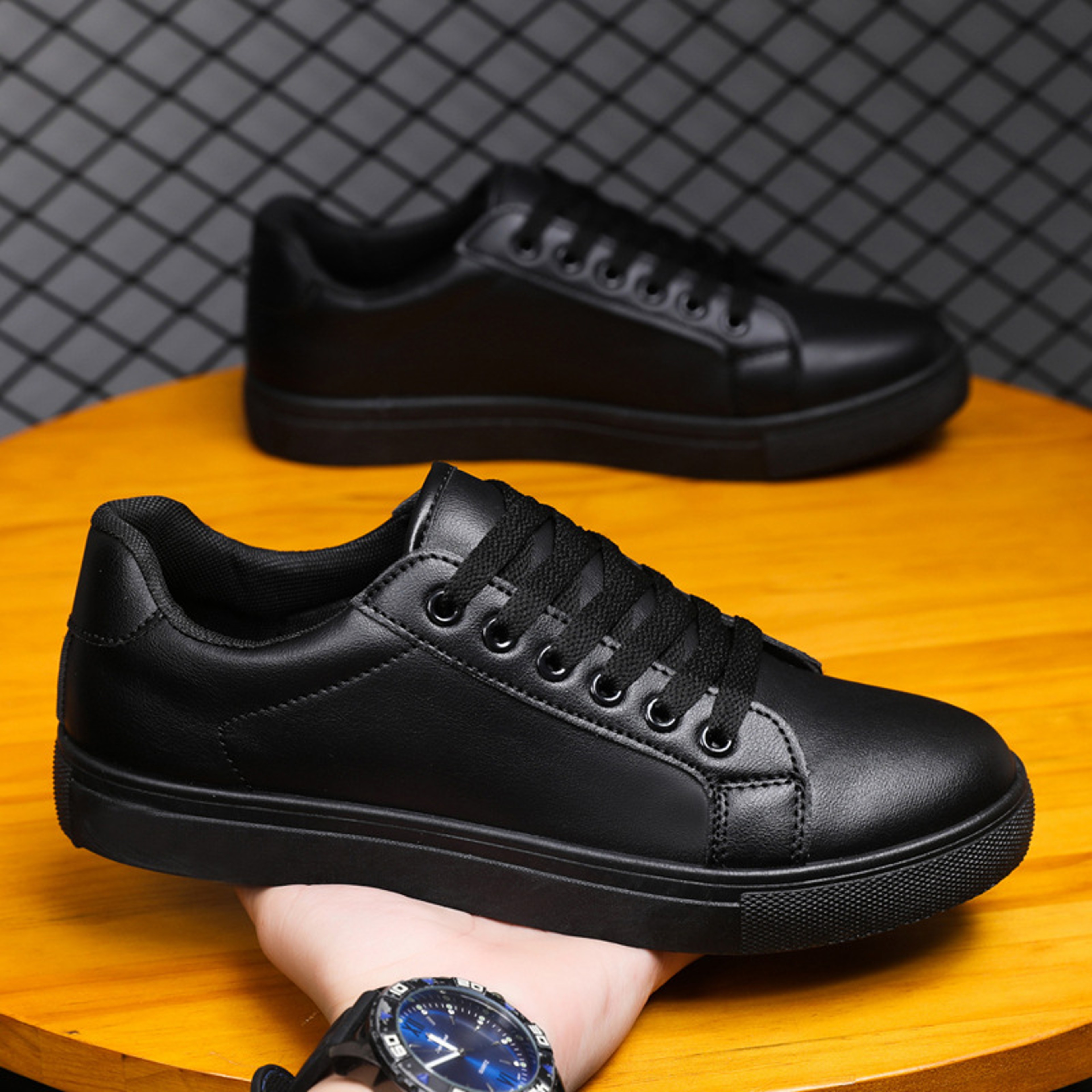 Mens White Black Comfortable Casual Shoes, Lightweight Solid Skateboard Sneakers for Walking, Durable Leisure Footwears – view 2
