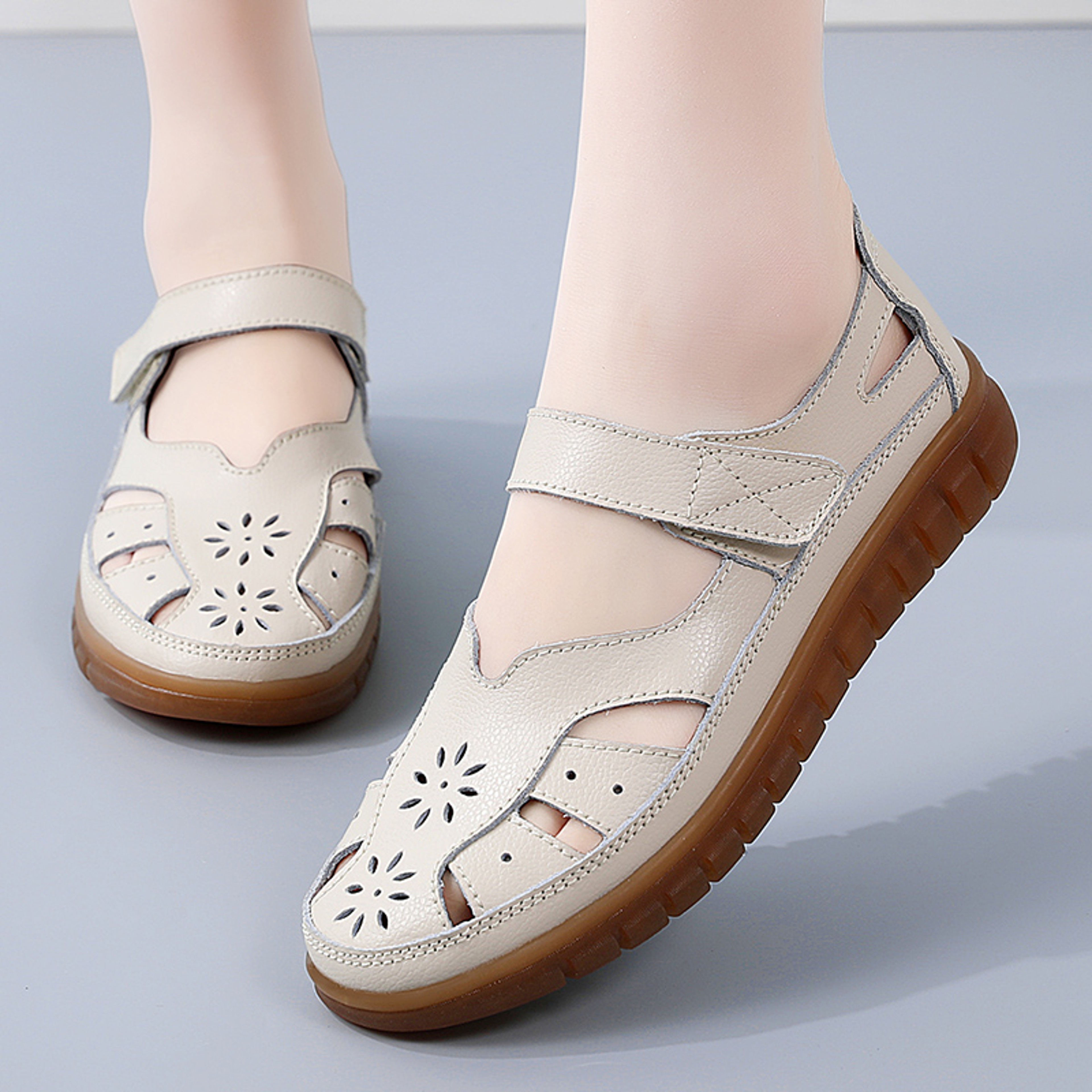 Womens Summer Sandals Breathable Leather Slippers  Fashion NonSlip Casual Roman Shoes  Ladies Sanda 4