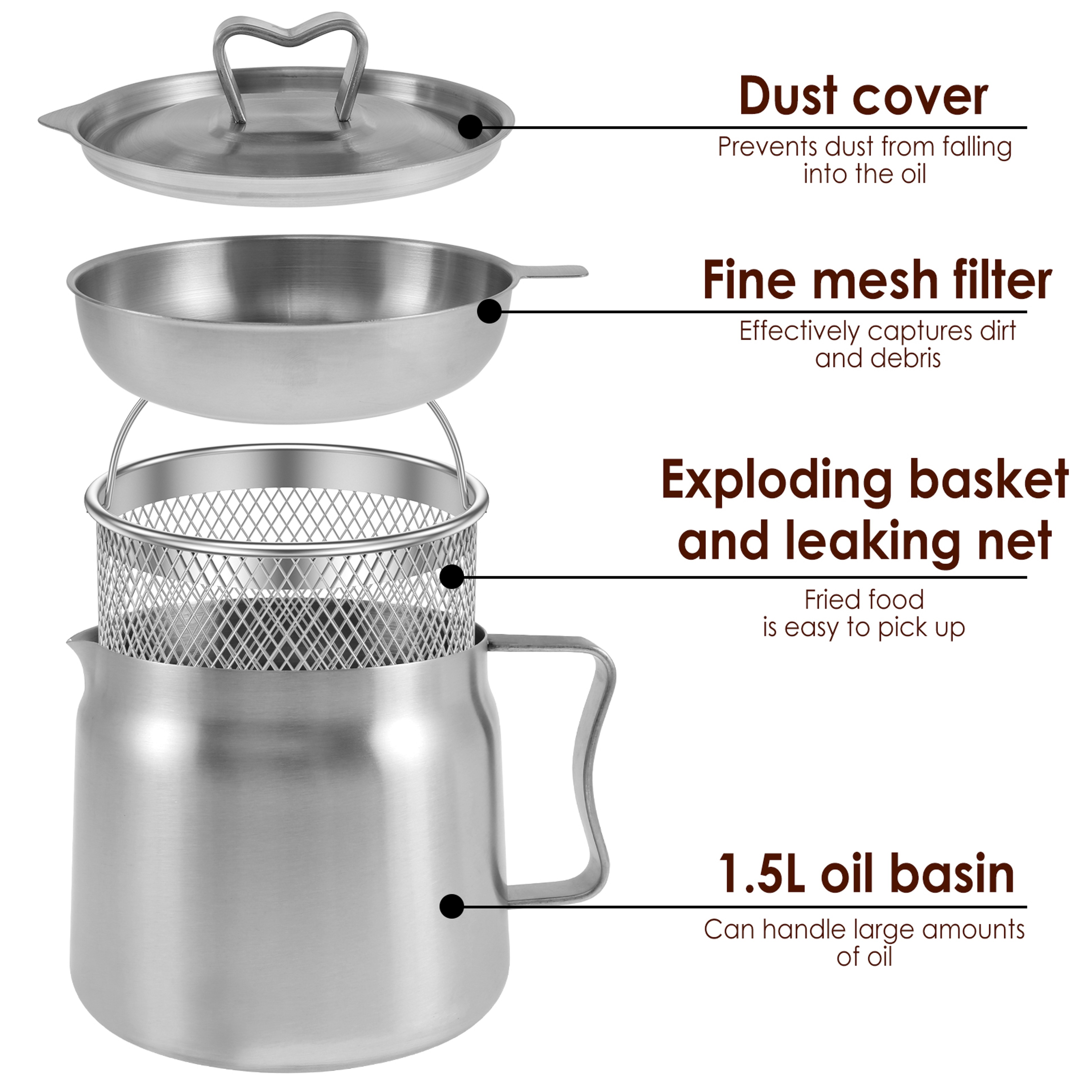 Stainless Steel Oil Filter Fry Basket 2L15L Oil Storage Can Pot With Fine Mesh Strainer Grease Cont 9