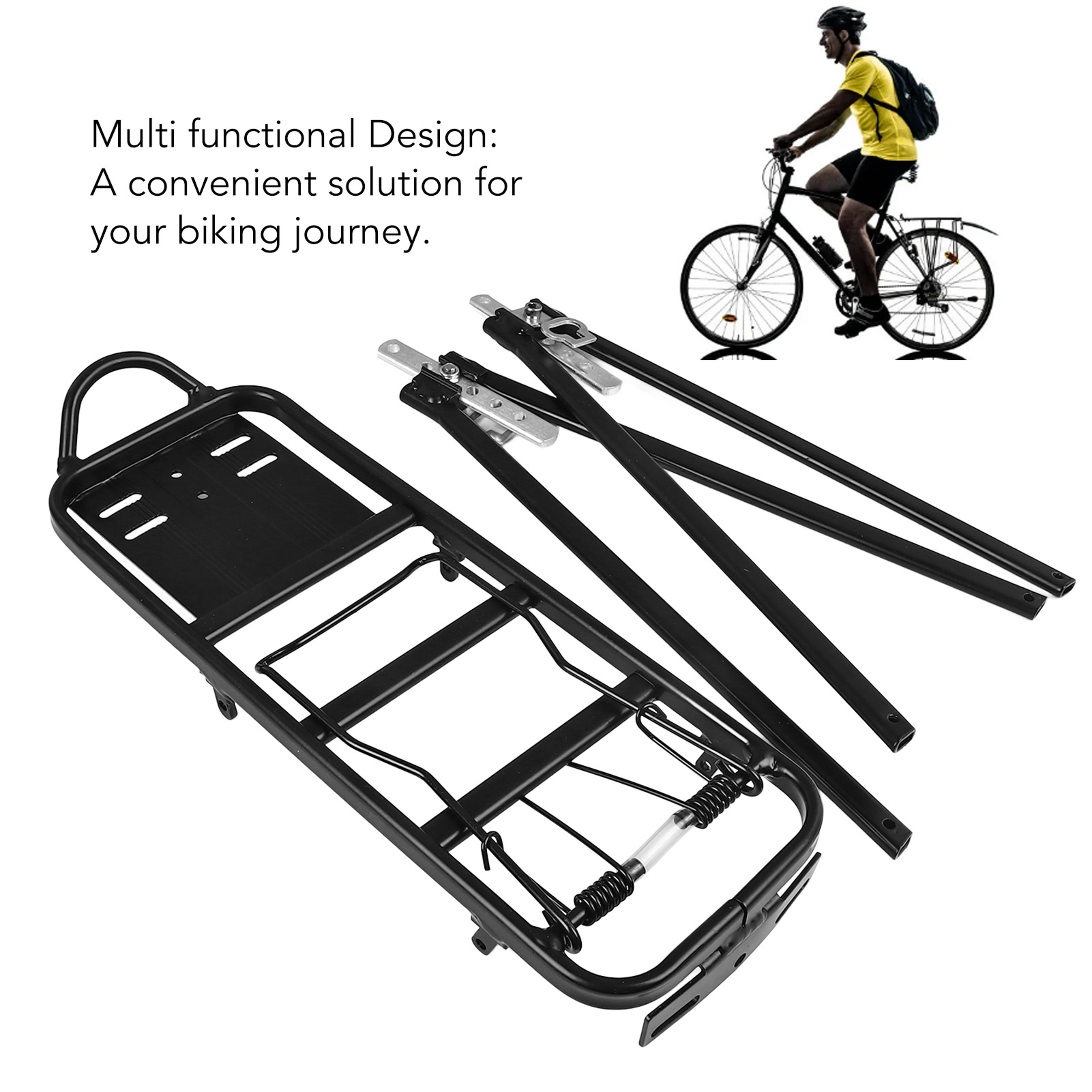 Heavy-Duty Rear Bike Rack Cargo Rack, 154lb Load Aluminum Alloy Touring Carrier for V Brake & Disc Brake MTB/Road Bike – view 2