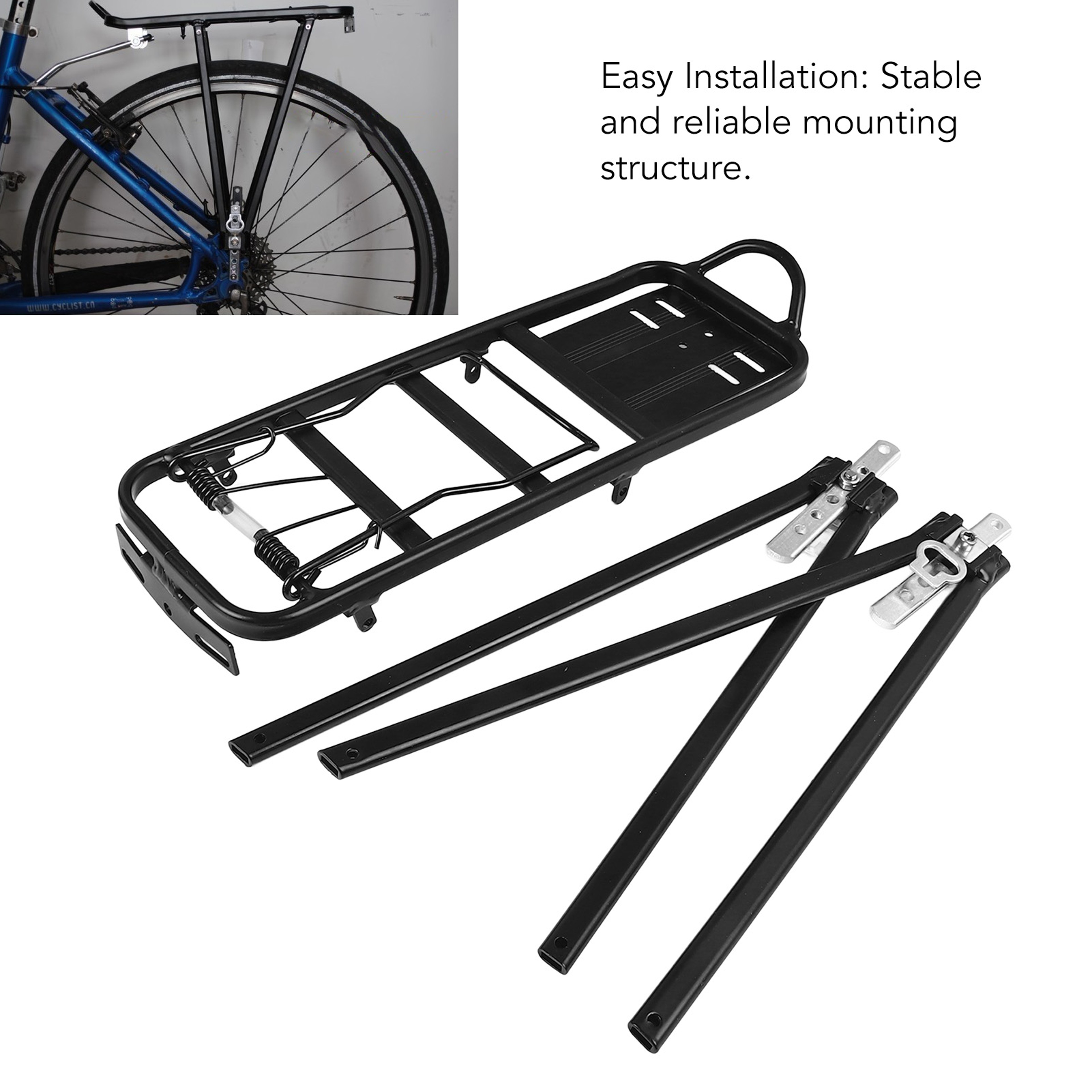 Heavy-Duty Rear Bike Rack Cargo Rack, 154lb Load Aluminum Alloy Touring Carrier for V Brake & Disc Brake MTB/Road Bike – view 3