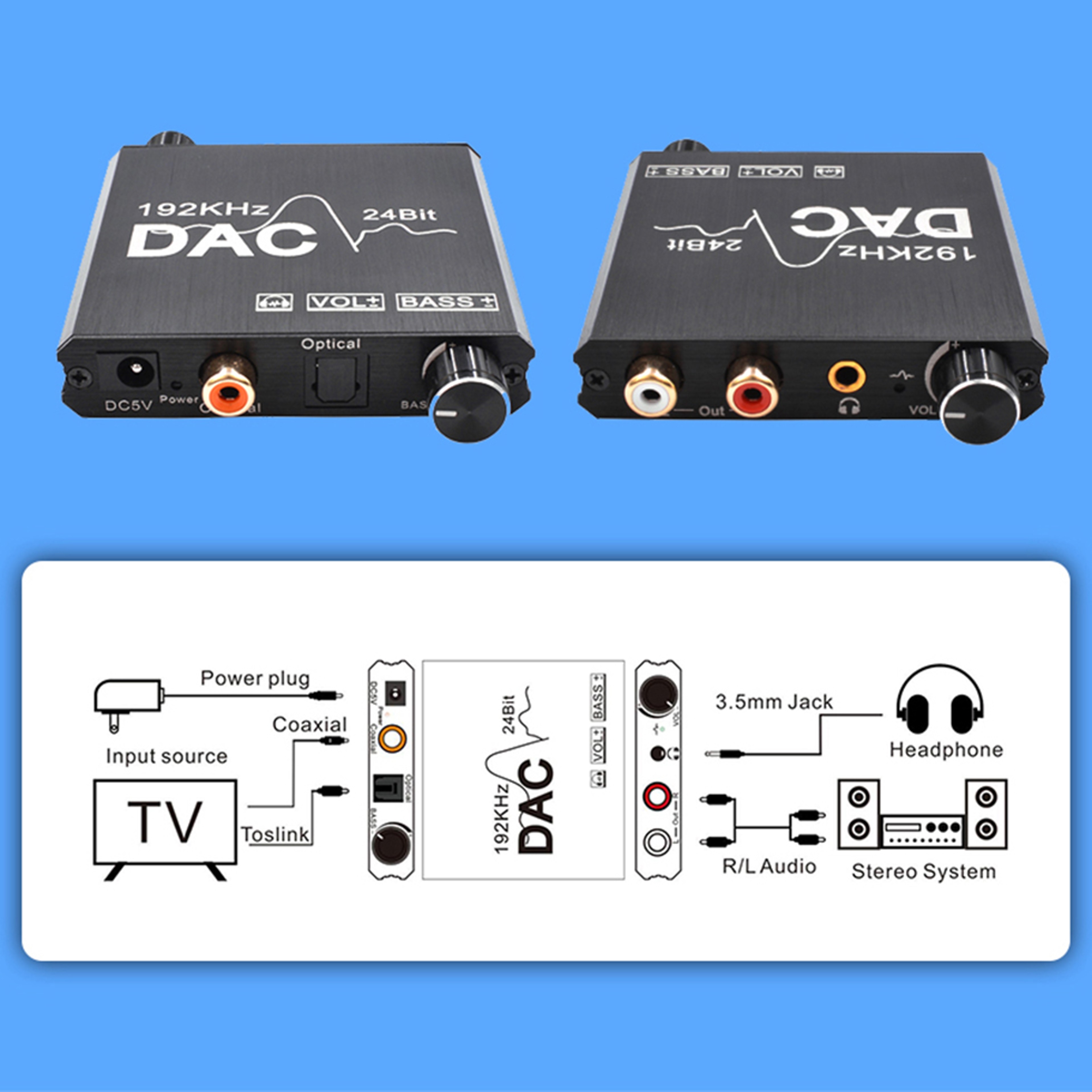Premium Digital Audio Converter DAC, 192KHz Optical to Analog RCA/Toslink to 3.5mm Adapter for Enhanced Audio Fidelity – view 6