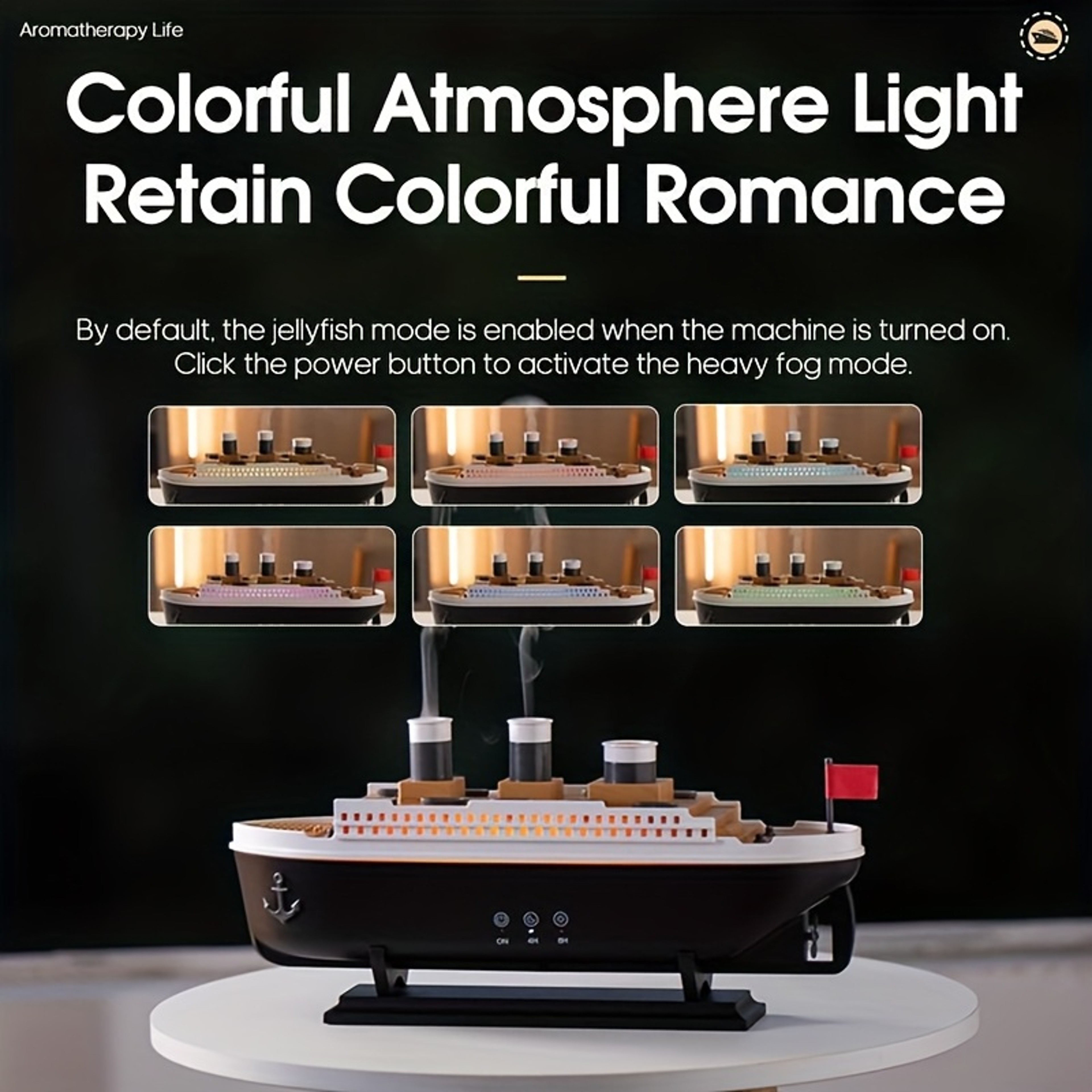 Titanic Ship Model Air Humidifier, Remote Control Essential Oil Diffuser with Jellyfish Smoke Ring Spray & Home Aroma – view 2