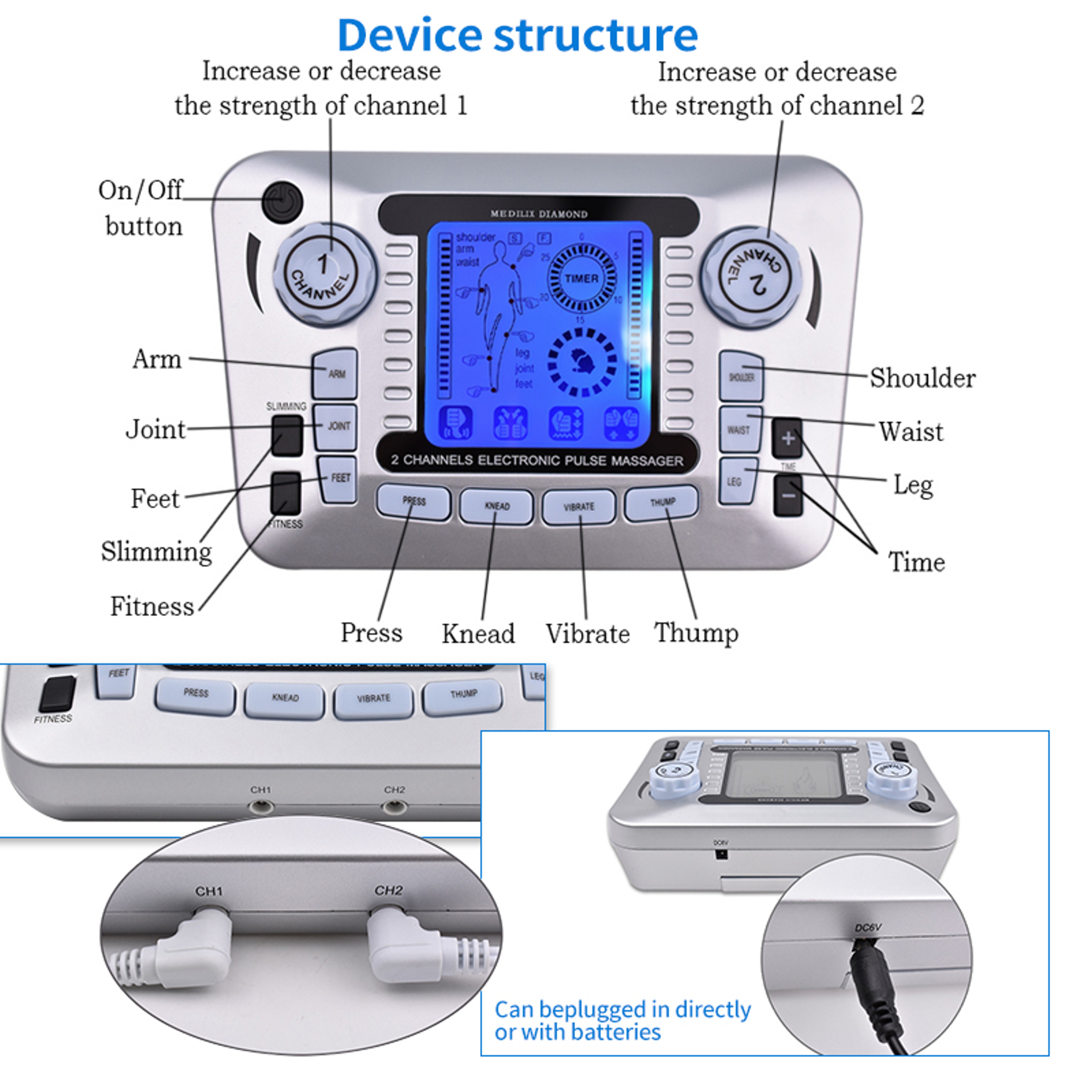 TENS EMS Electric Pulse Massager Muscle Stimulator Modes Digital Therapy Pain Relief Machine Massag
