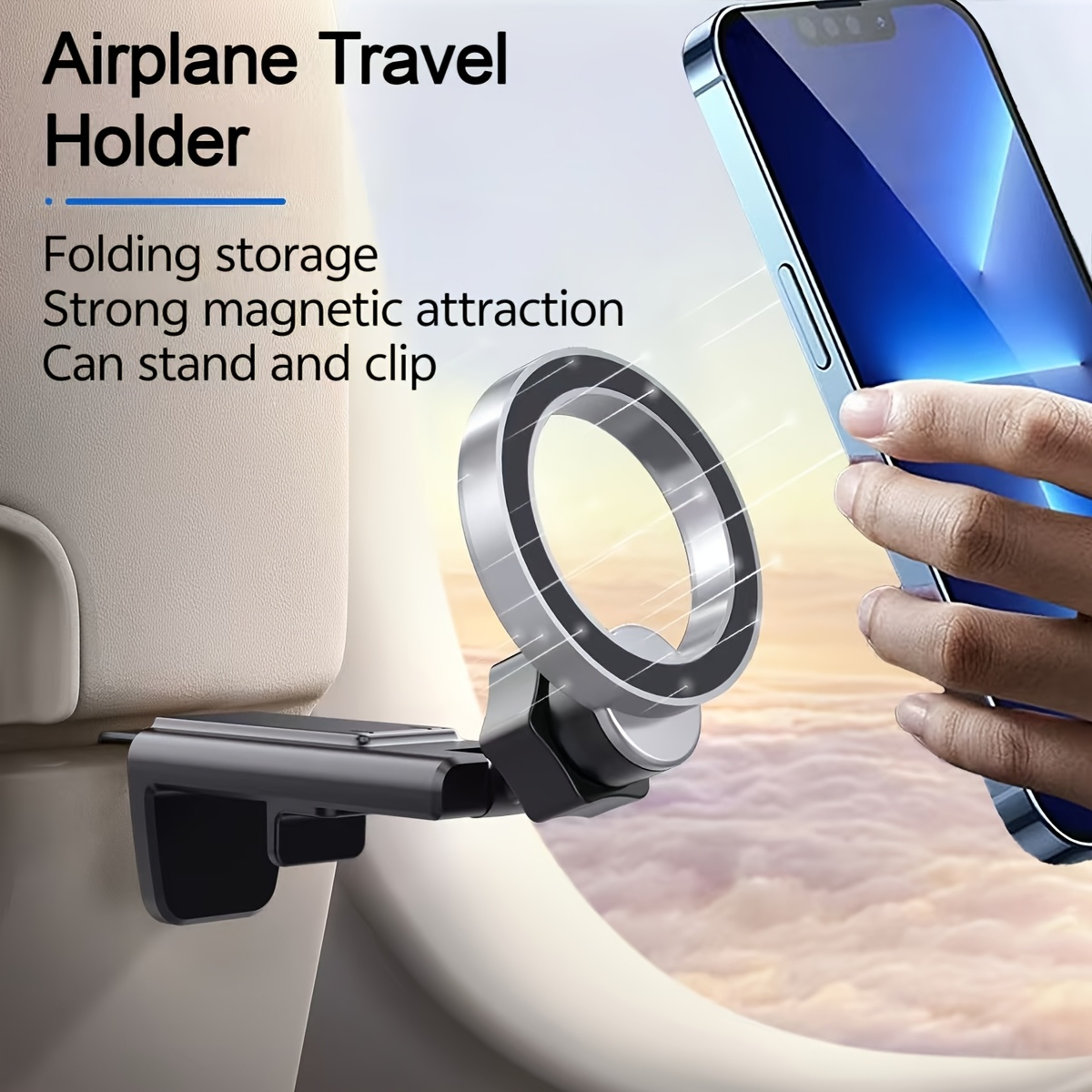 Universal Magnetic Cell Phone Holder, Airplane Travel Essentials Tray Table Phone Mount & Adjustable Desktop Holder – view 1