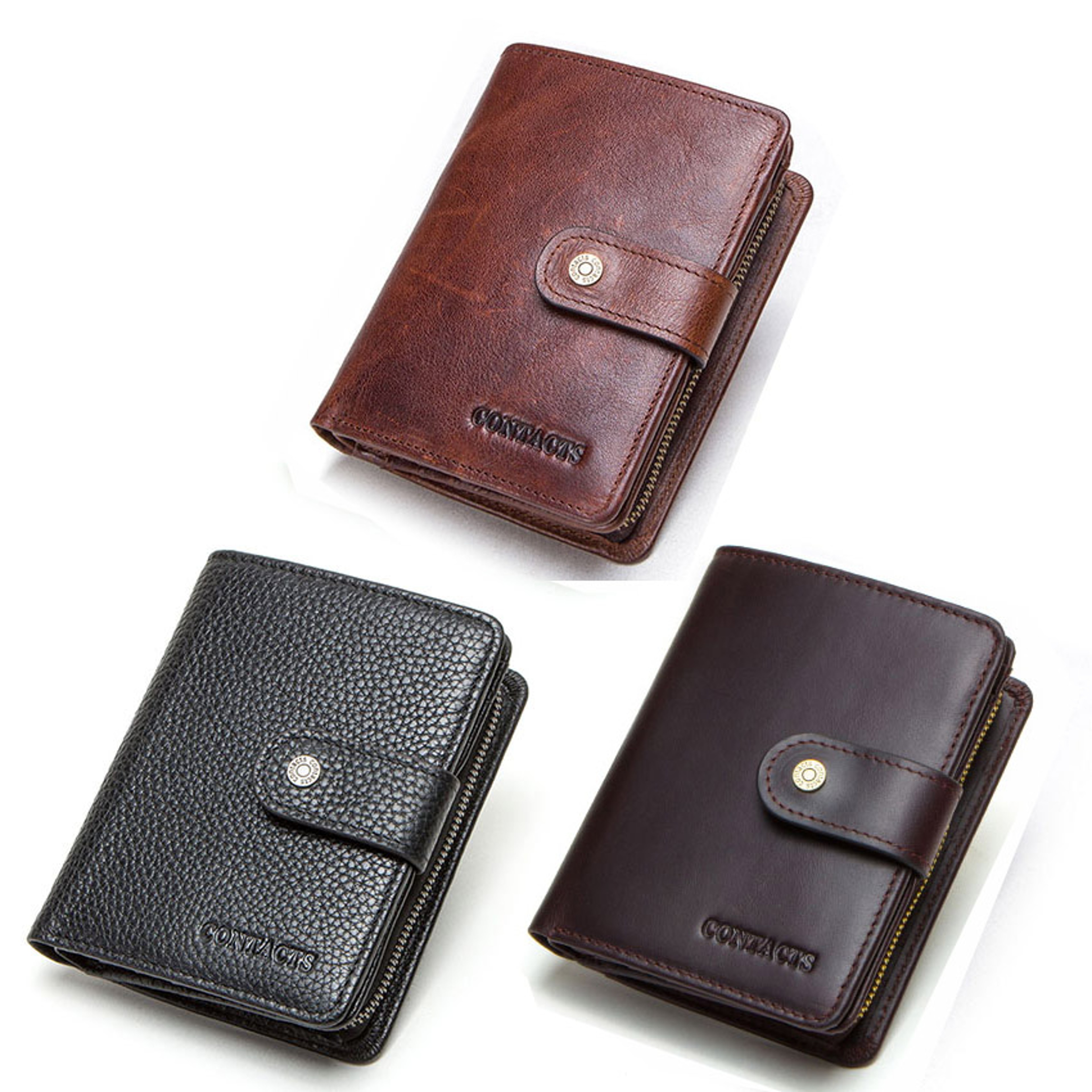 Genuine Leather RFID Wallet For Men Vintage Short Wallet With Coin Pocket Card Holders  Zipper Pock 4