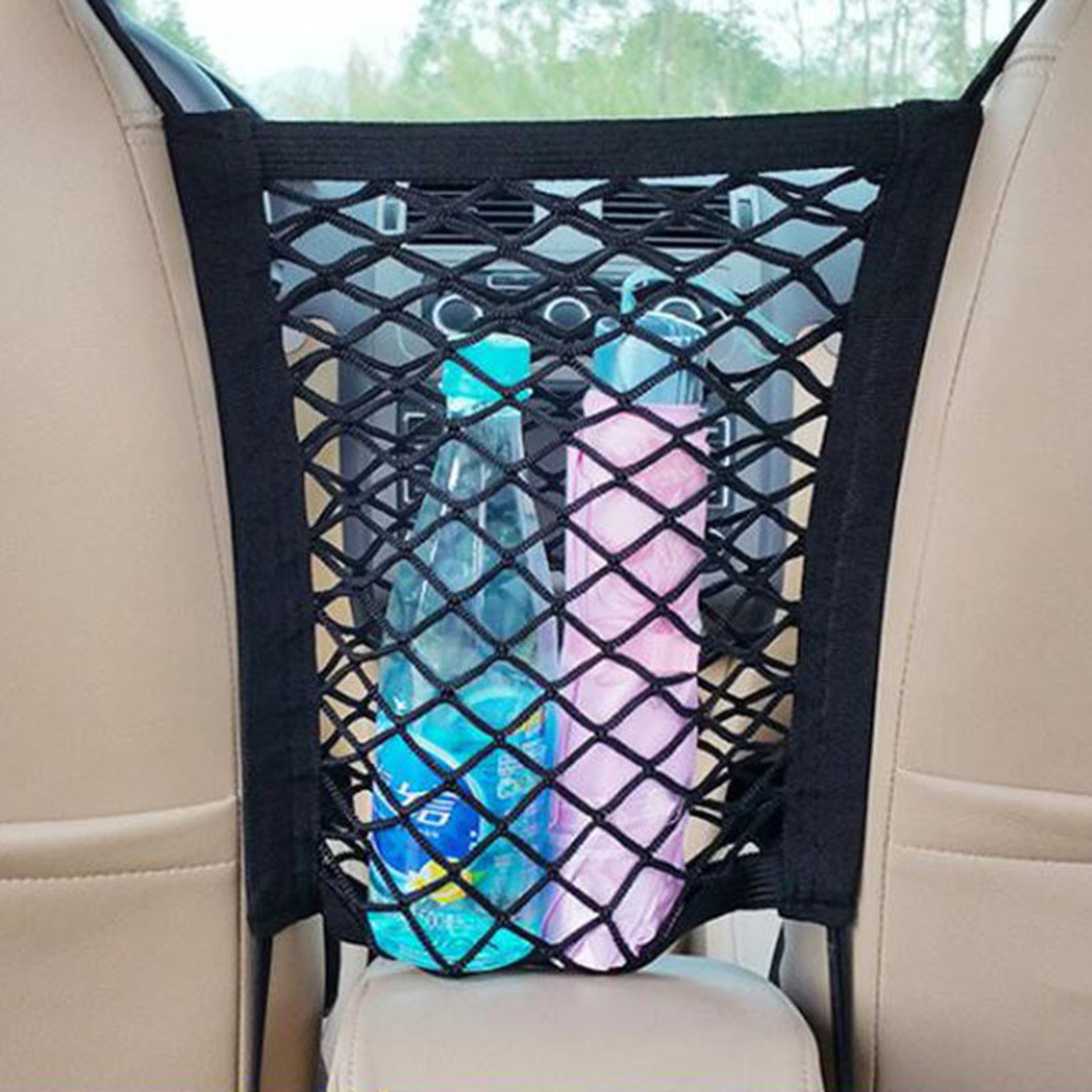 Stretchable Car Storage Net Bag Between Seats, Pet Barrier Divider & Elastic Mesh Bag Organizer for Auto Accessories – view 4