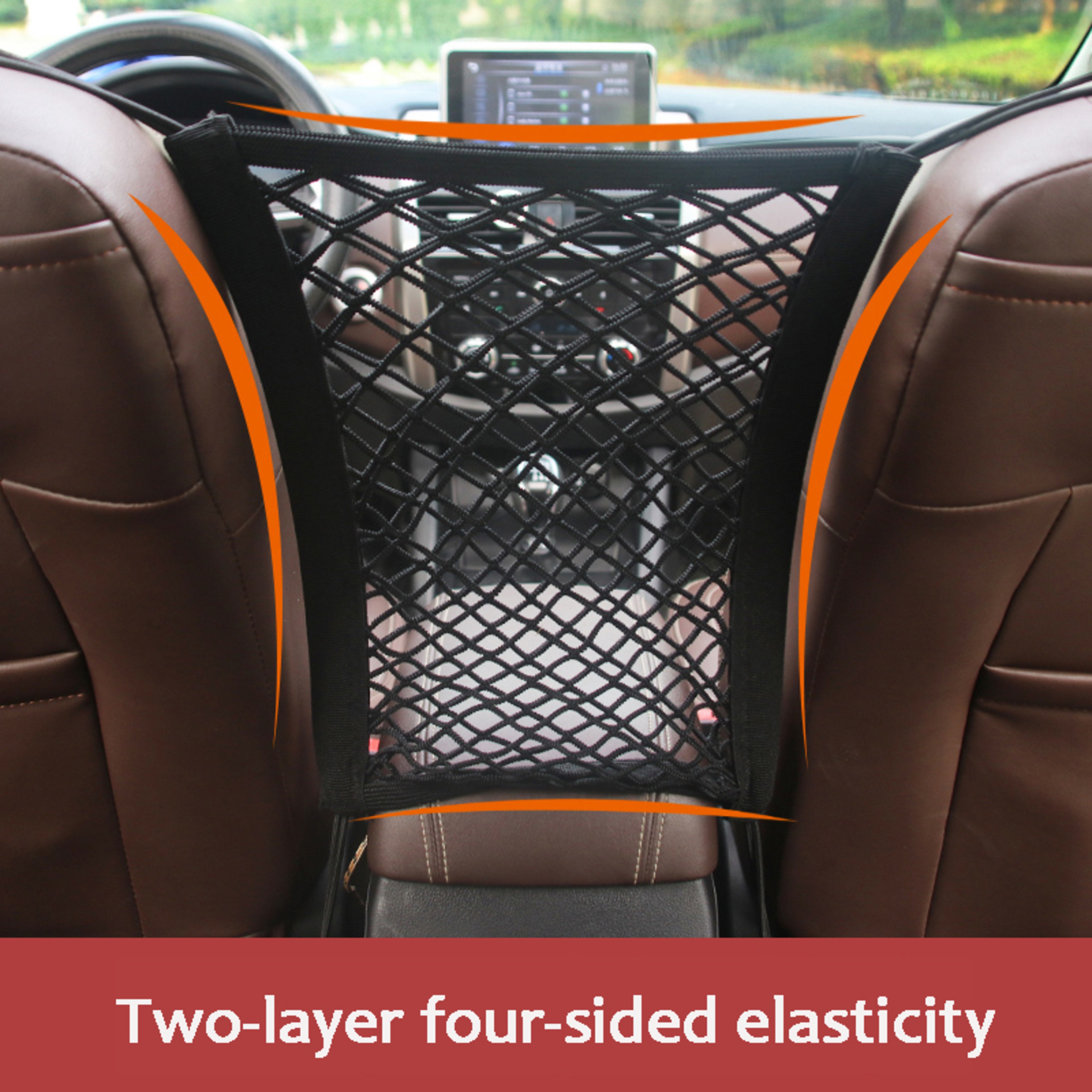 Stretchable Car Storage Net Bag Between Seats, Pet Barrier Divider & Elastic Mesh Bag Organizer for Auto Accessories – view 7
