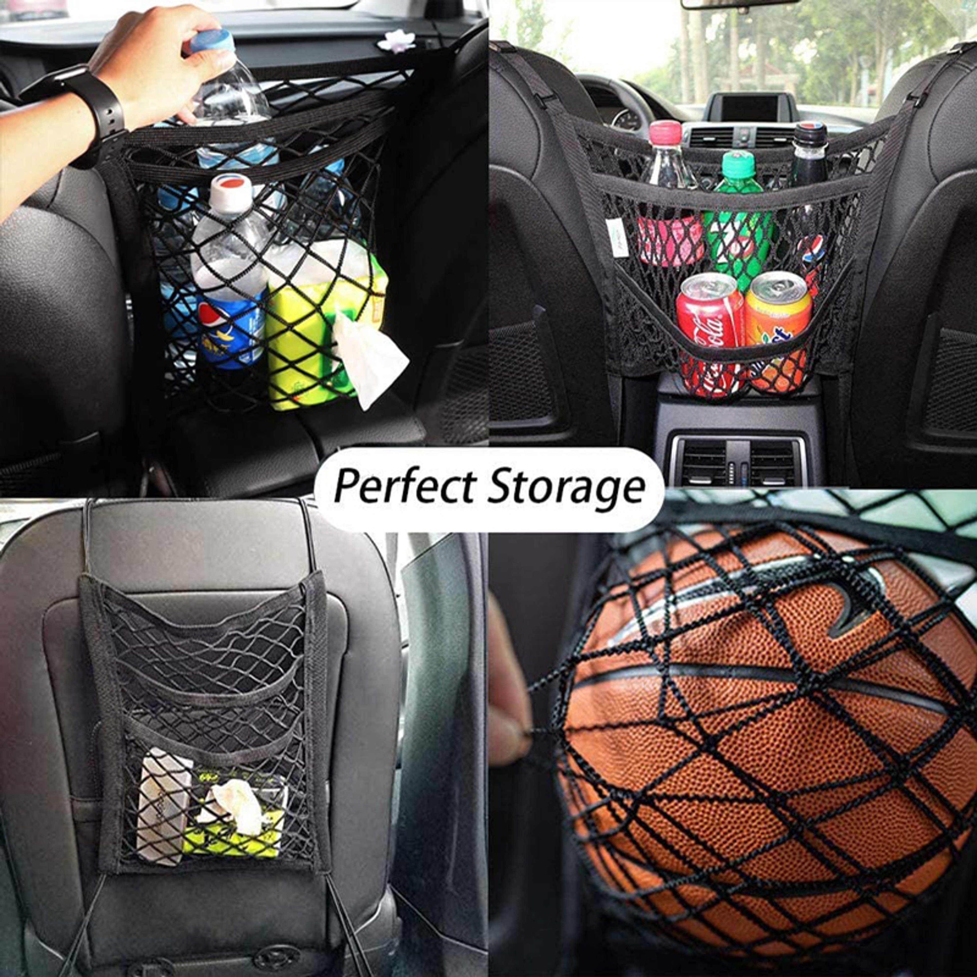 Stretchable Car Storage Net Bag Between Seats, Pet Barrier Divider & Elastic Mesh Bag Organizer for Auto Accessories – view 6