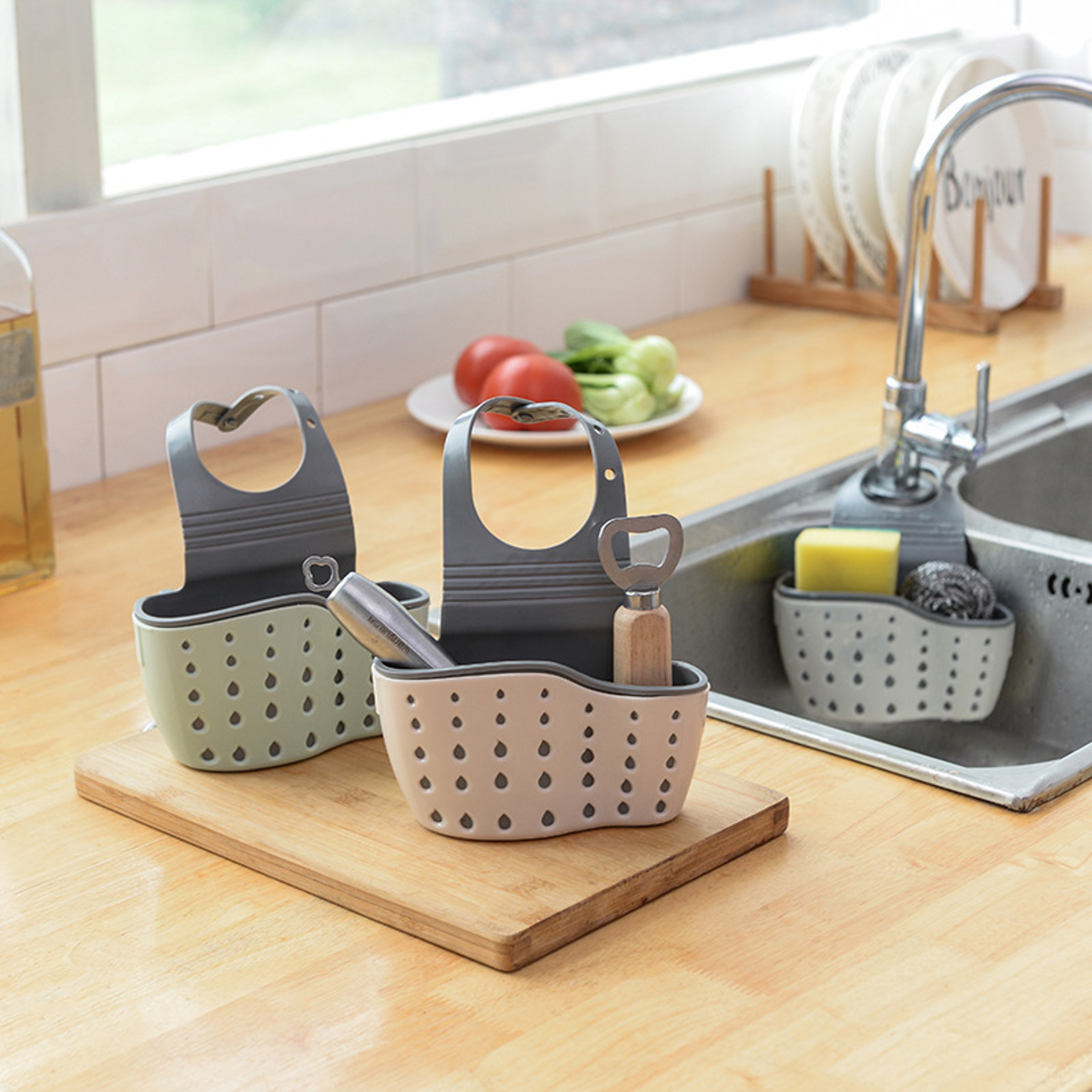 Multi-functional Double-layer Sink Hanging Bag Faucet Sponge Holder Basket Kitchen Rack & Storage Sink Accessories – view 1