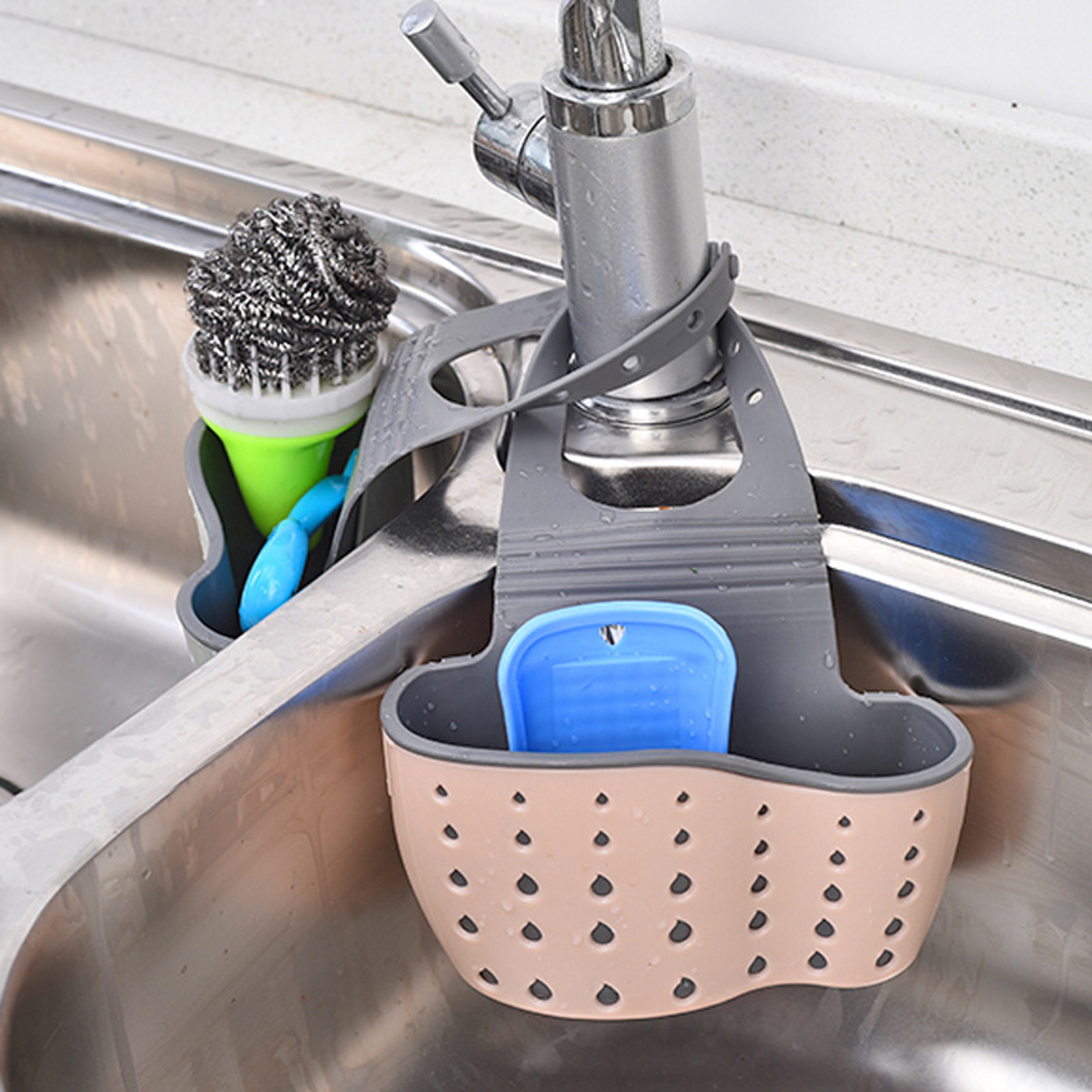 Multi-functional Double-layer Sink Hanging Bag Faucet Sponge Holder Basket Kitchen Rack & Storage Sink Accessories – view 9
