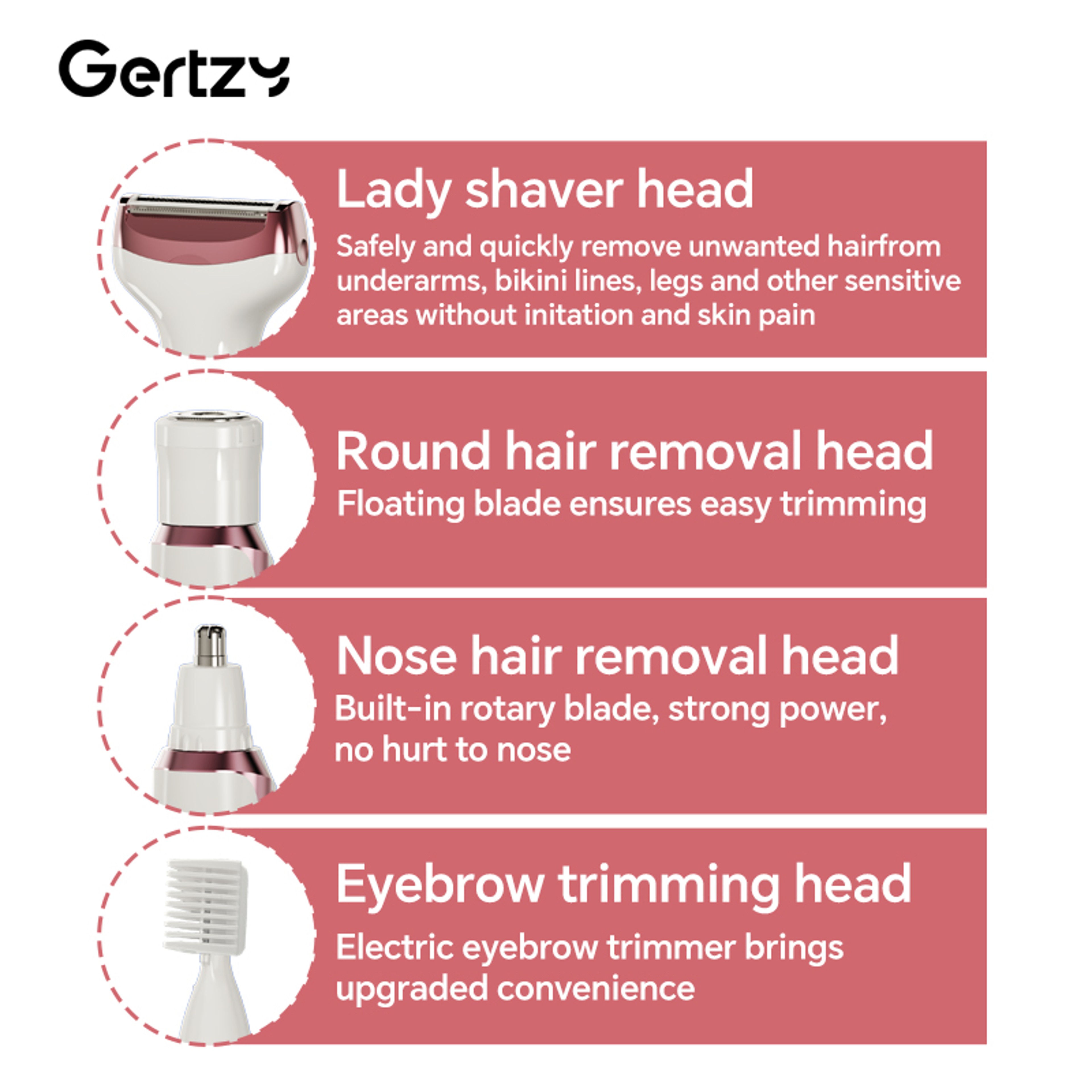 4-in-1 Rechargeable Electric Razor for Women, All-in-One Painless Grooming Kit for Face, Nose, Legs, Underarm & Bikini, – view 5