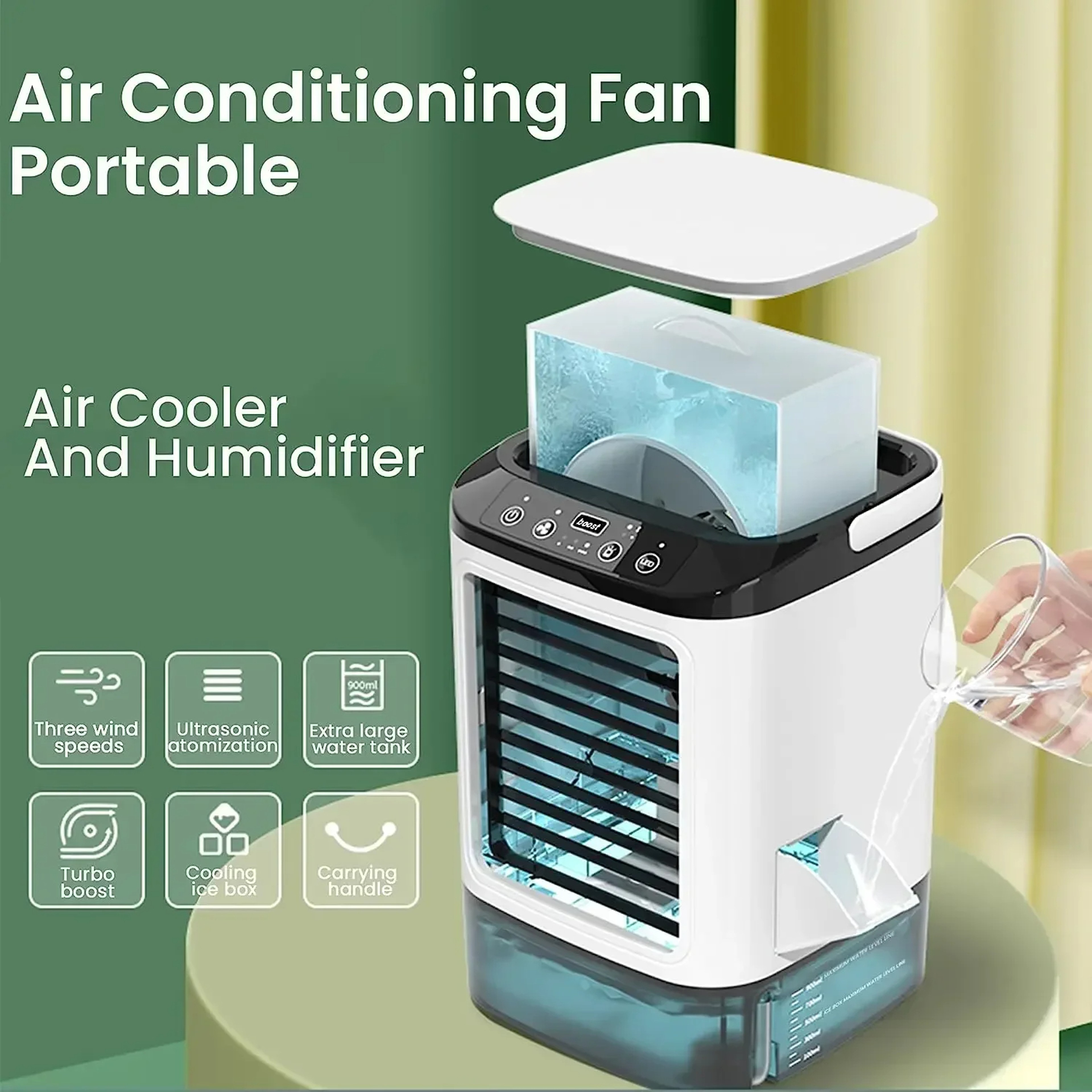 Desktop Air Conditioner Portable Fan With Dual Spray Ultrasonic Atomization Speed Mute Air Cooler   5