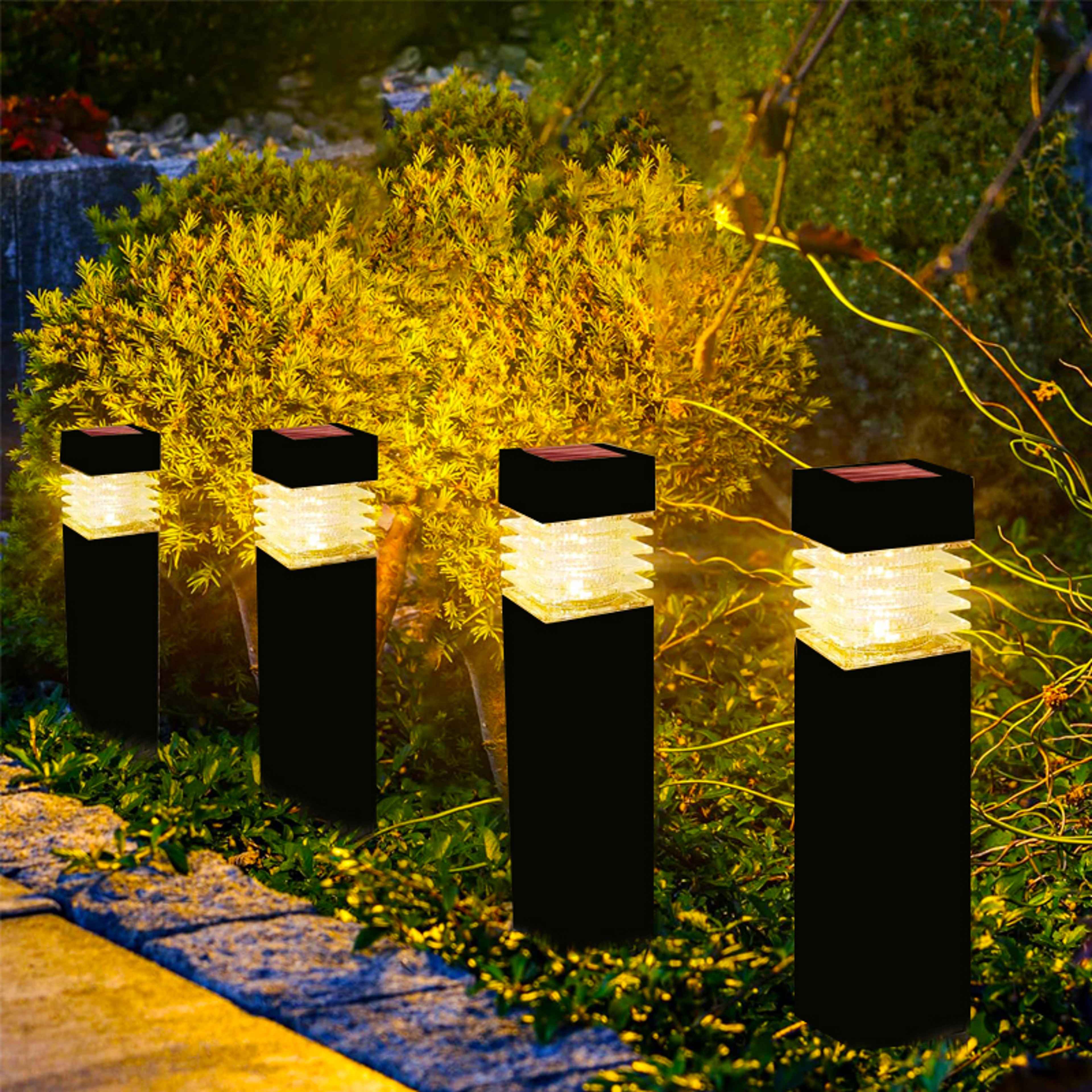 Outdoor Waterproof Square LED Solar Ground Lawn Lantern Pathway Decorative Lights for Courtyard Patio Balcony and Garden – view 3