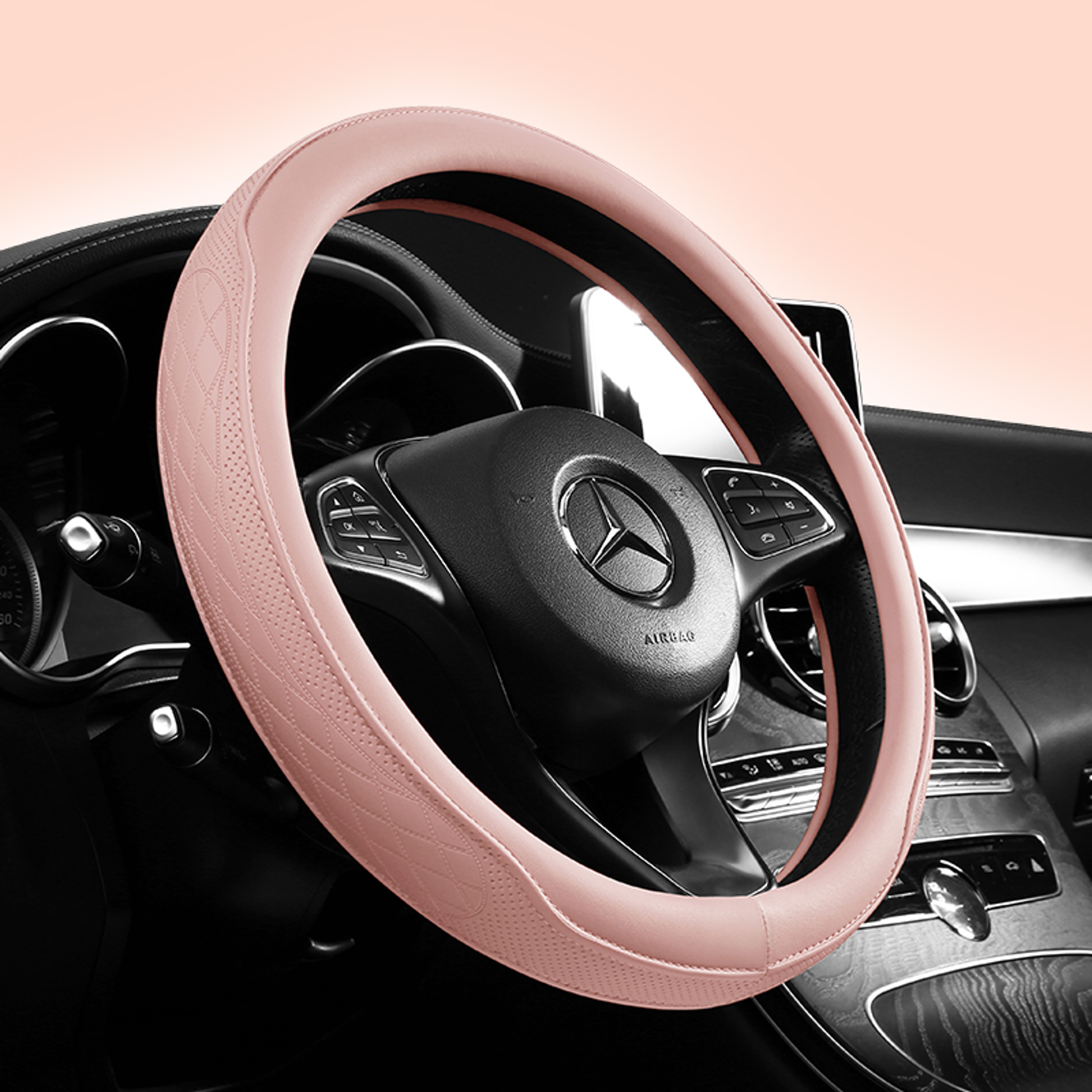 Premium Napa Leather Perforated Patchwork Car Steering Wheel Cover, Non-Slip, Breathable, Universal Auto Interior – view 3