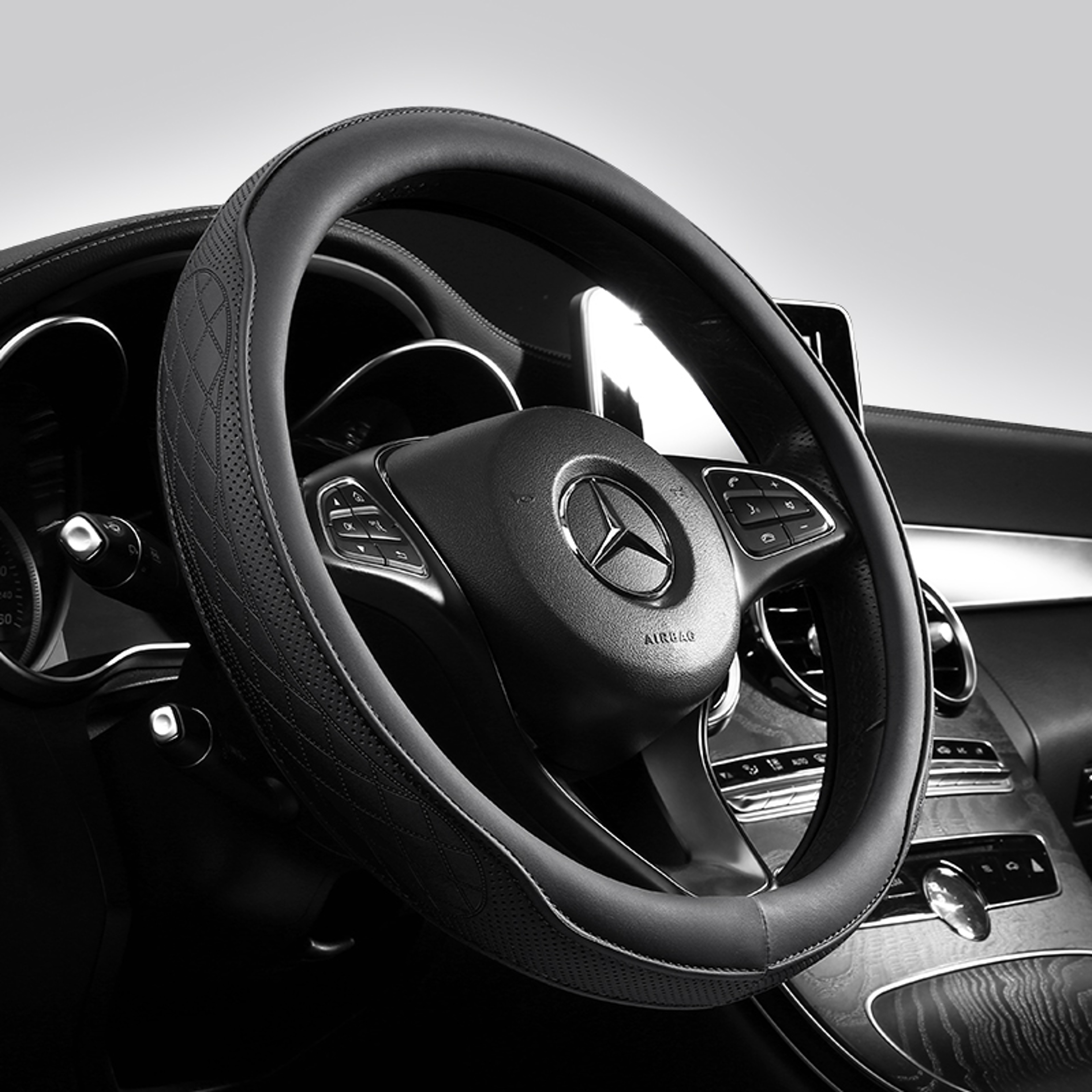 Premium Napa Leather Perforated Patchwork Car Steering Wheel Cover, Non-Slip, Breathable, Universal Auto Interior – view 4