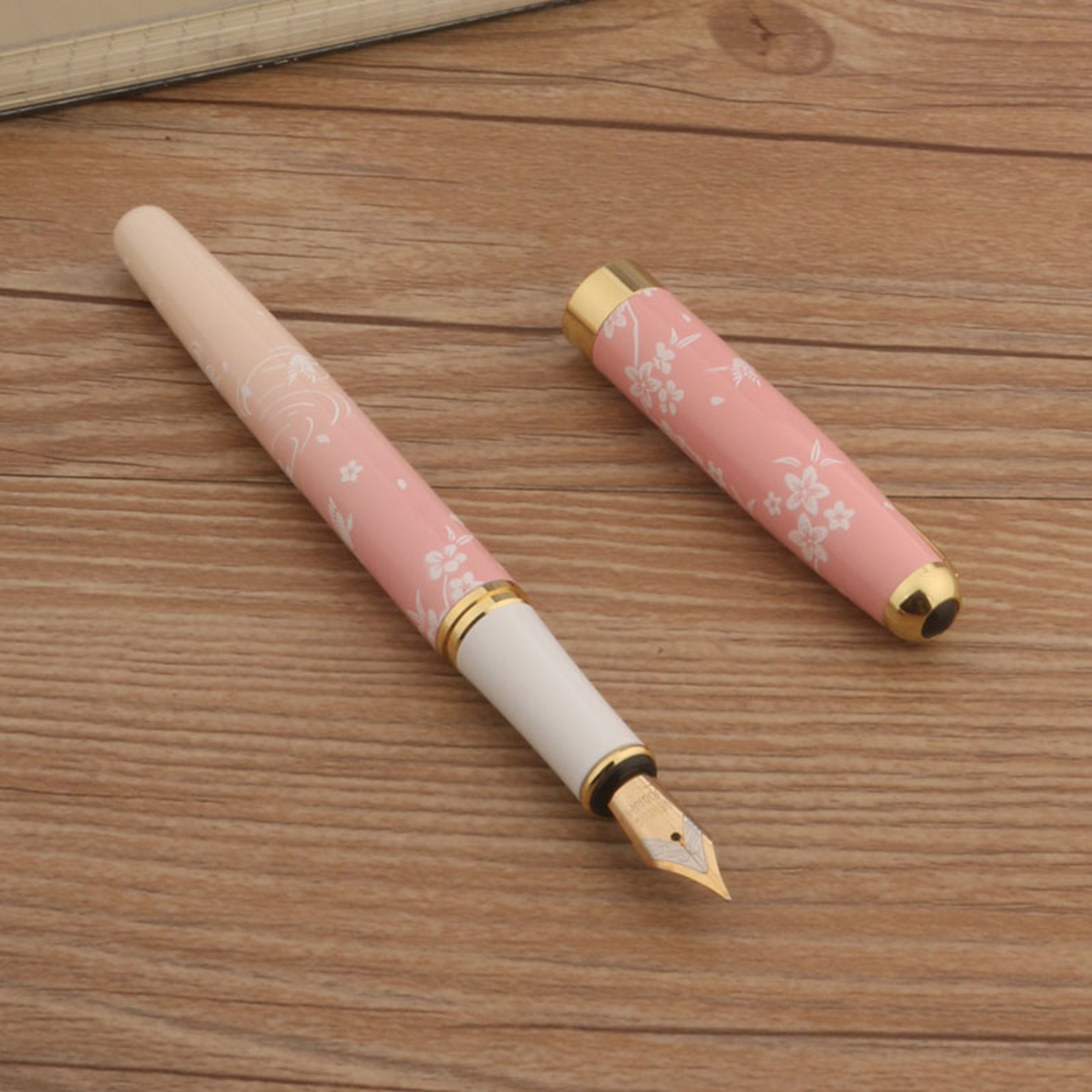 Luxury Pen With Ink Metal Fountain Pen Pink Flowers F Nib Professional Office  School Supplies Gift 0