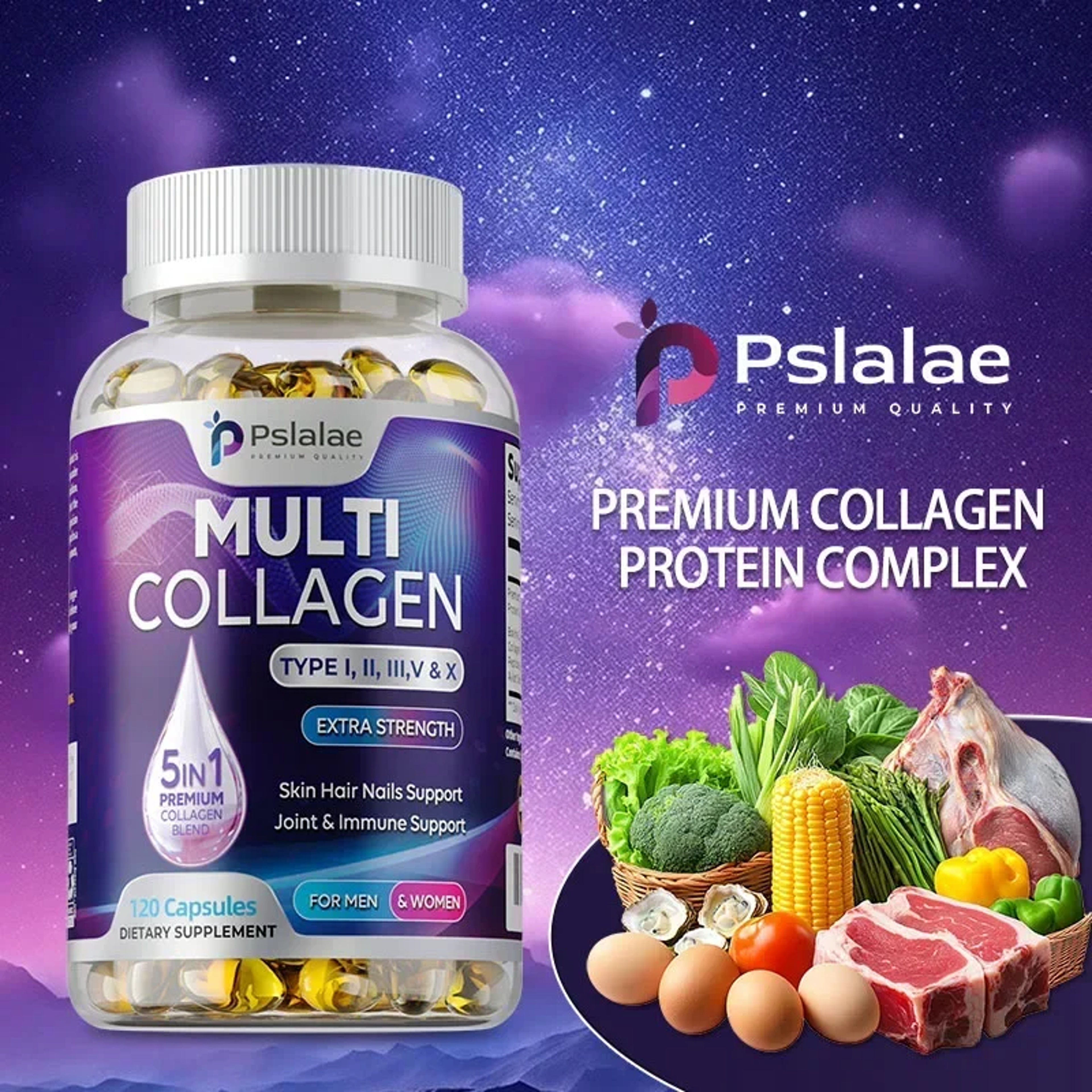 Hydrolyzed MultiCollagen Complex Capsules Natural Energy Supplement For AntiAging Skin Joint Hair B 2