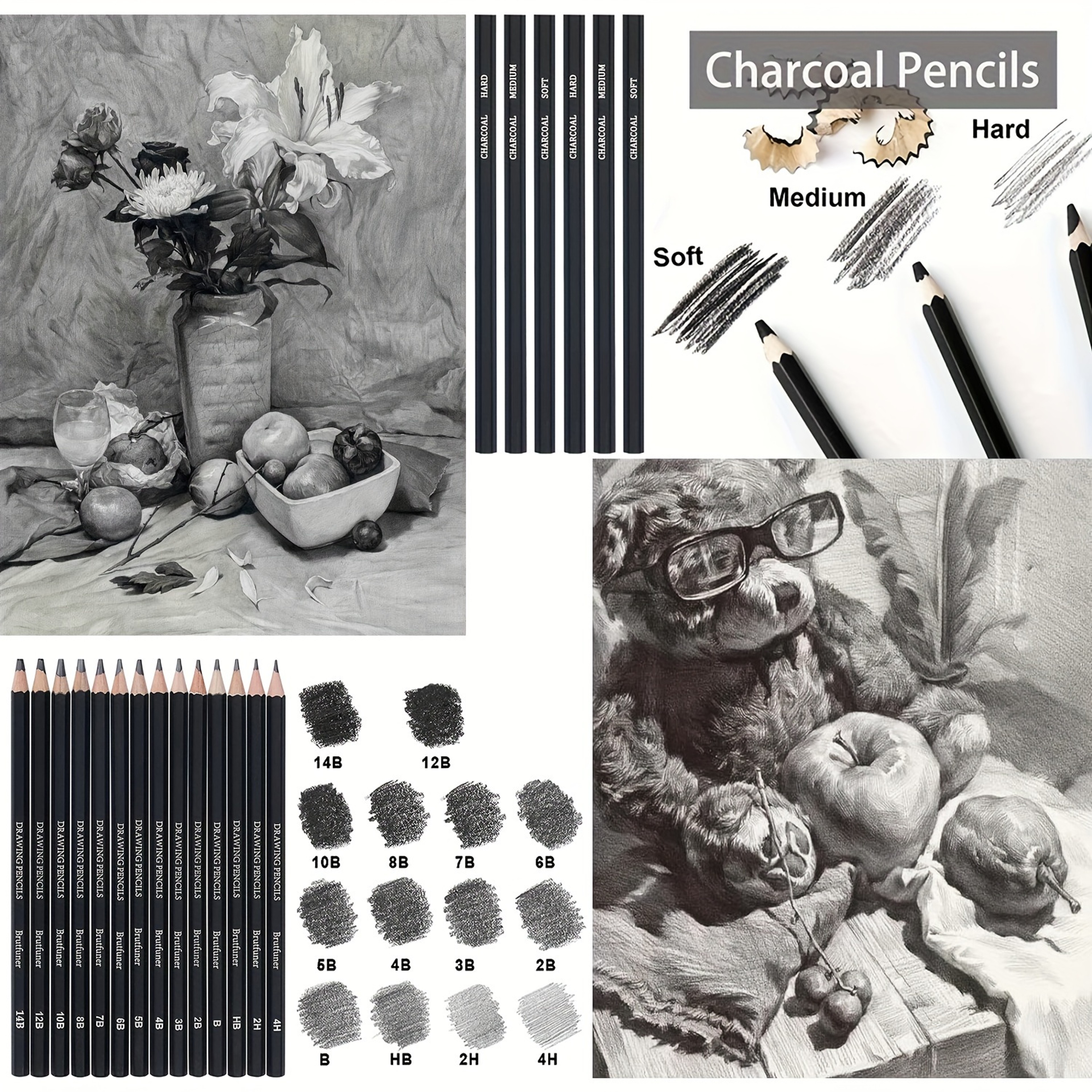 Professional Drawing Pencils Sketch Pencil Art Kit with Graphite, Charcoal & Blending Stump, Sketching Set for Artists – view 3