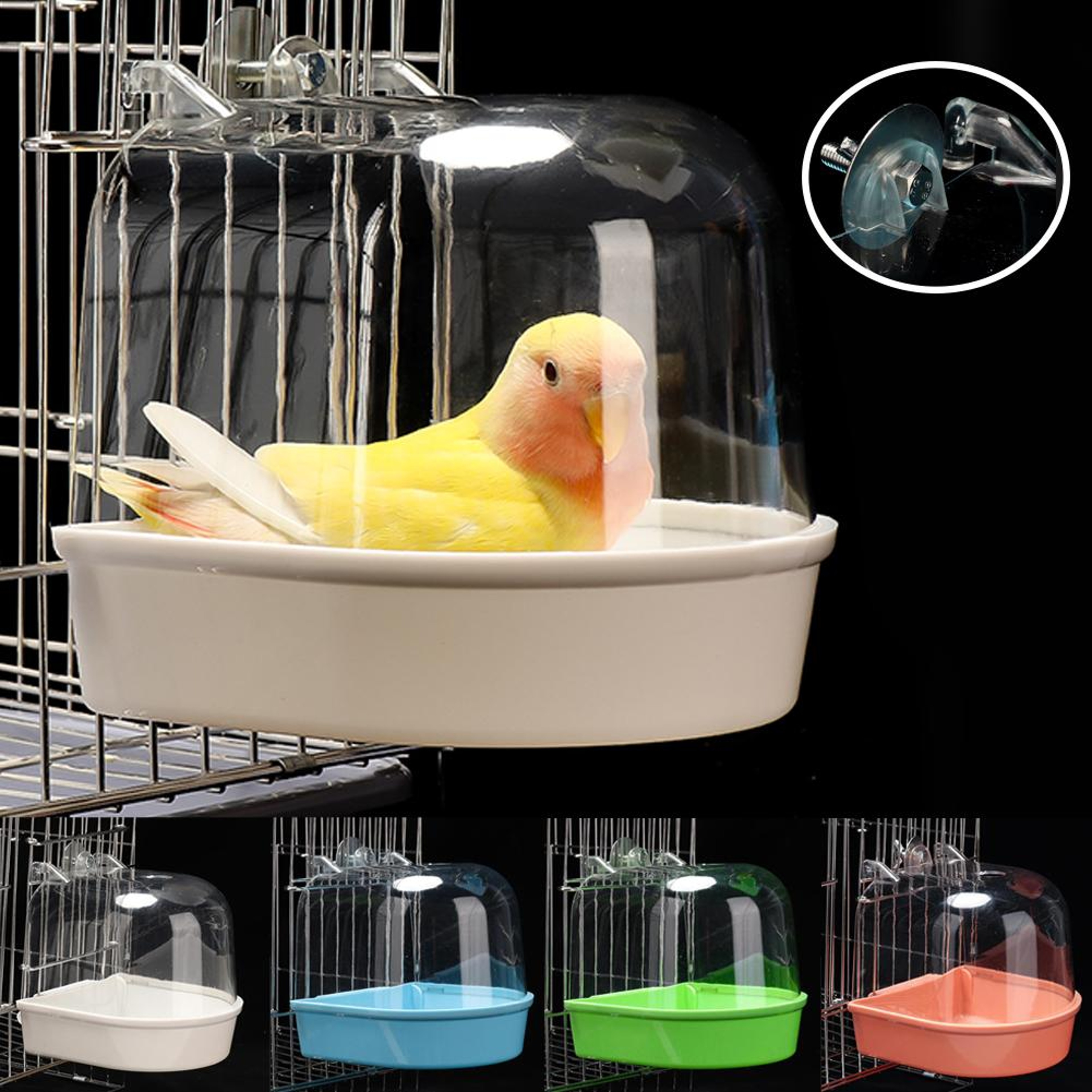 Transparent Bird Bath Box For Cage Hanging Parrot Bathtub For Budgies Canaries Cockatiels And Loveb 3